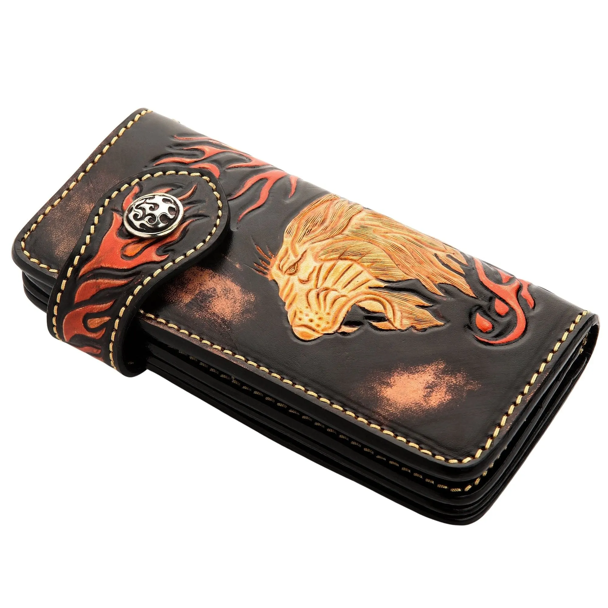 Wild Lion Carved Biker Wallet