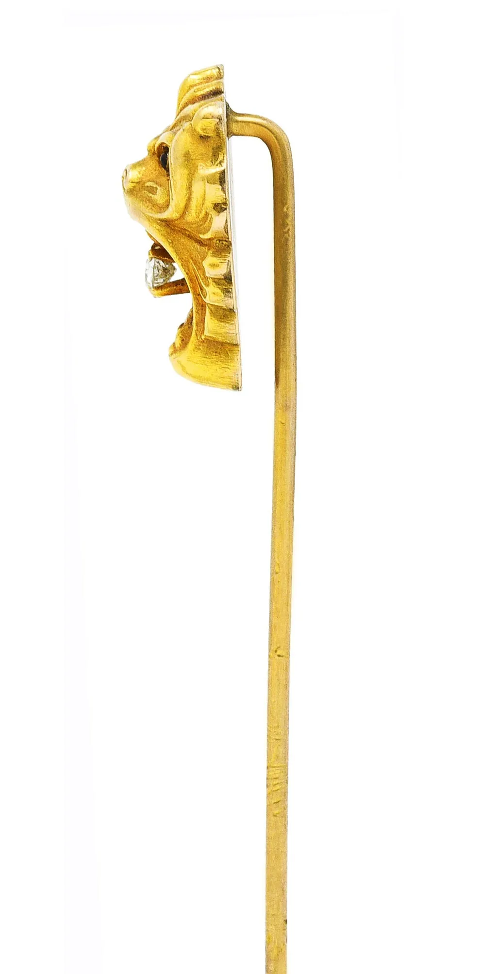 Art Nouveau Lion Animal Stickpin Diamond Yellow Gold 14 Karat