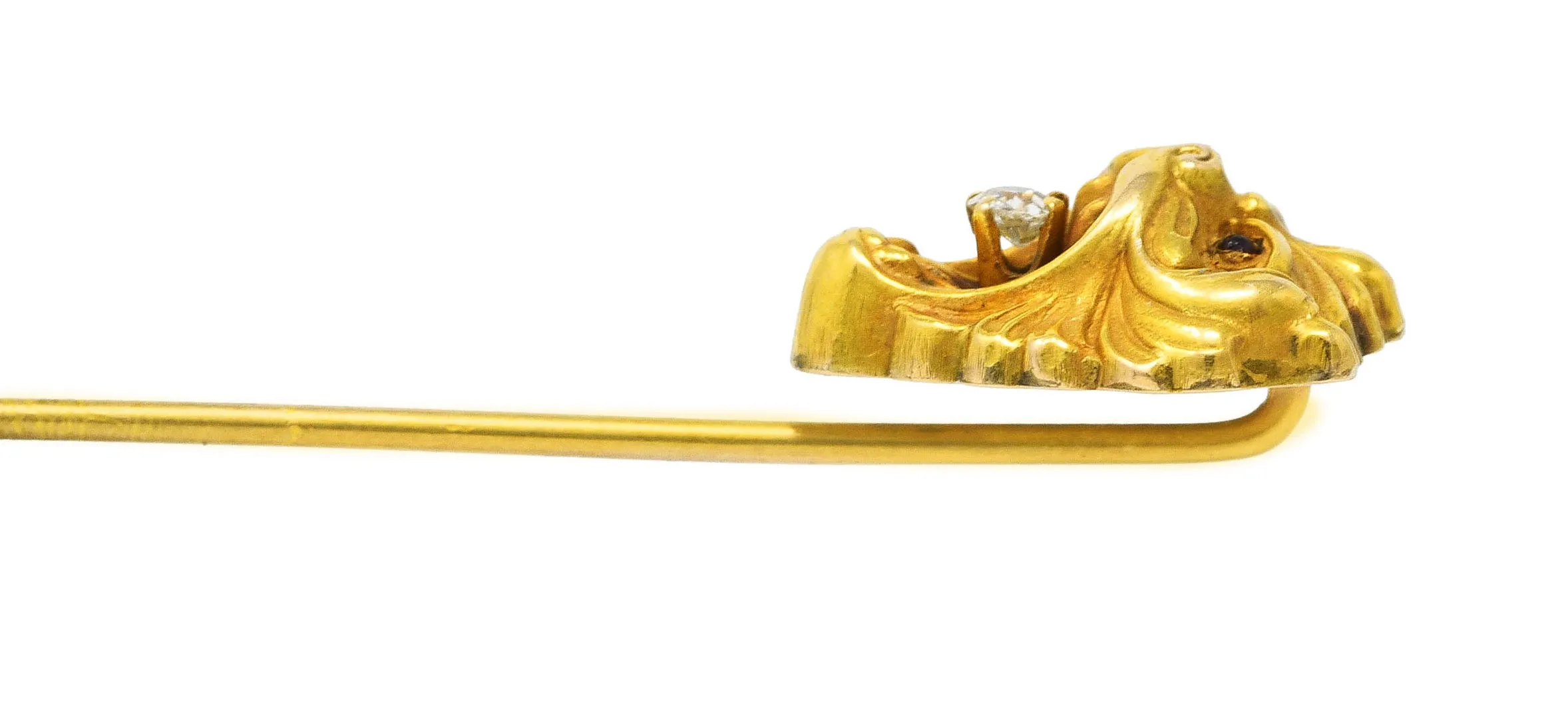 Art Nouveau Lion Animal Stickpin Diamond Yellow Gold 14 Karat