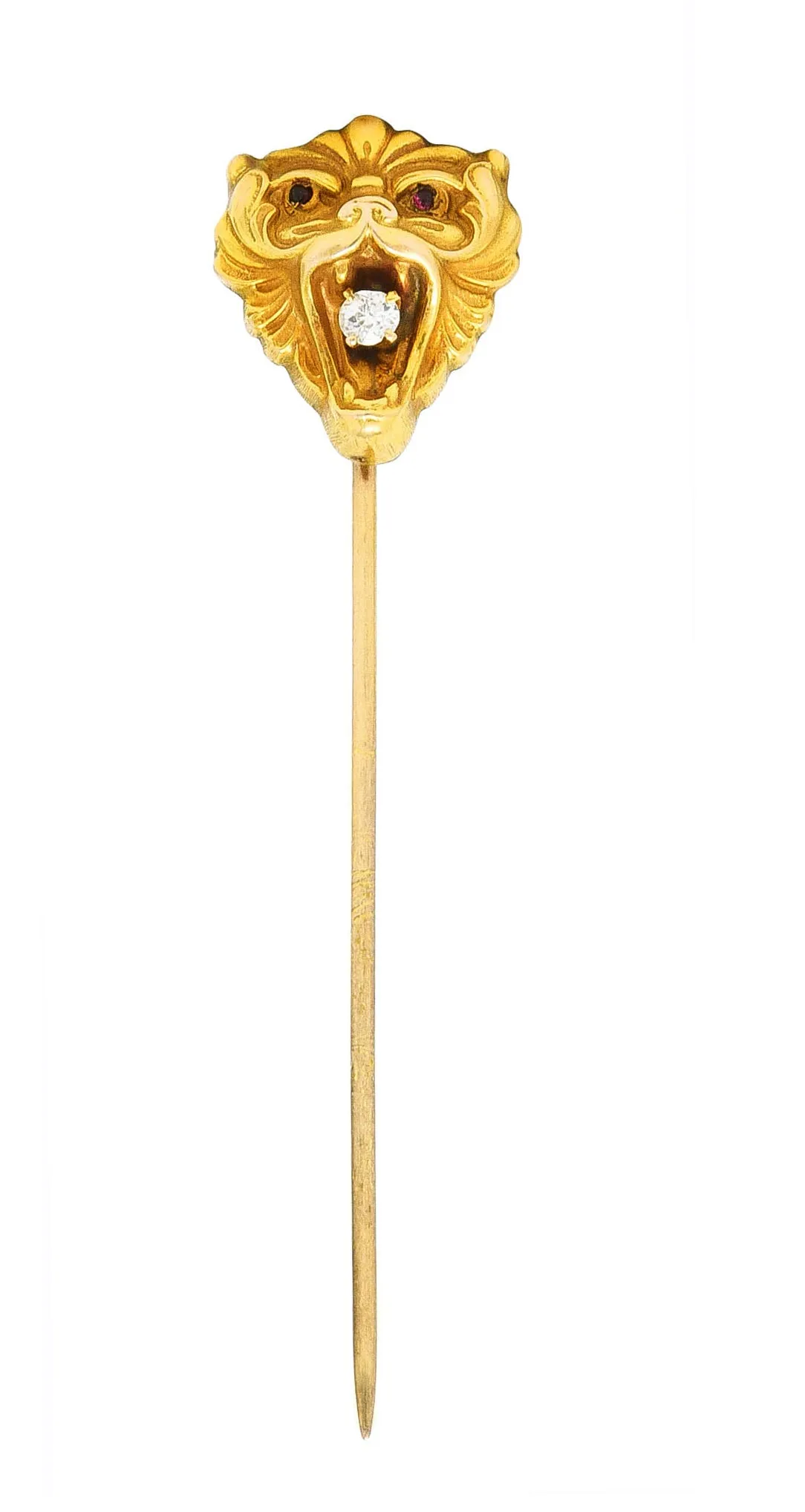 Art Nouveau Lion Animal Stickpin Diamond Yellow Gold 14 Karat