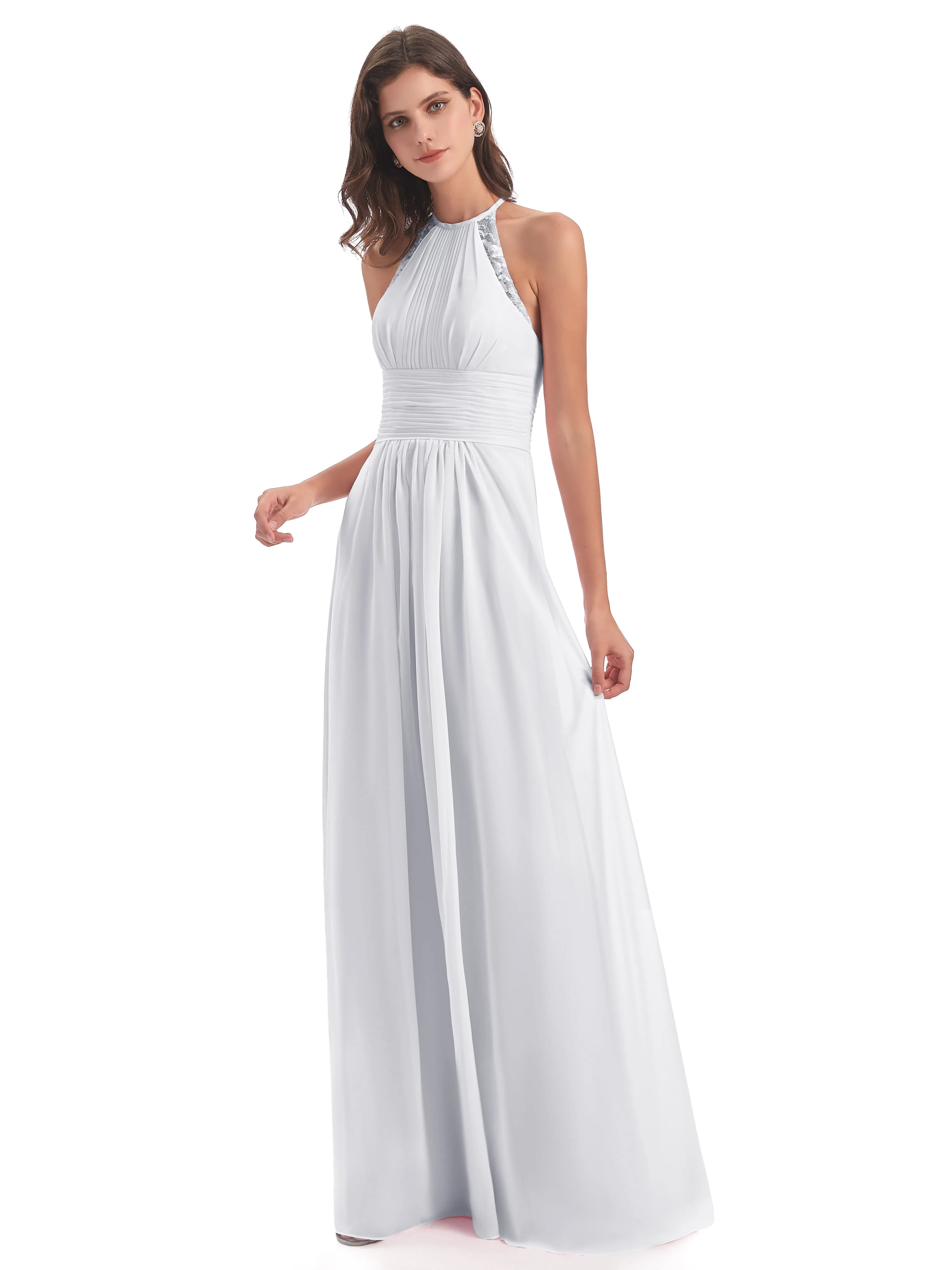 Sheath/Column Halter Chiffon/Lace Bridesmaid Dresses