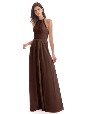 Sheath/Column Halter Chiffon/Lace Bridesmaid Dresses