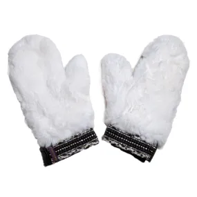 Black or White Embellished Cuff Rex Rabbit Mitten