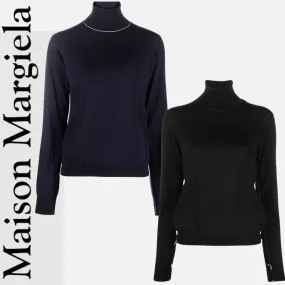 Wool Office Style Plain High-Neck Long Sleeves