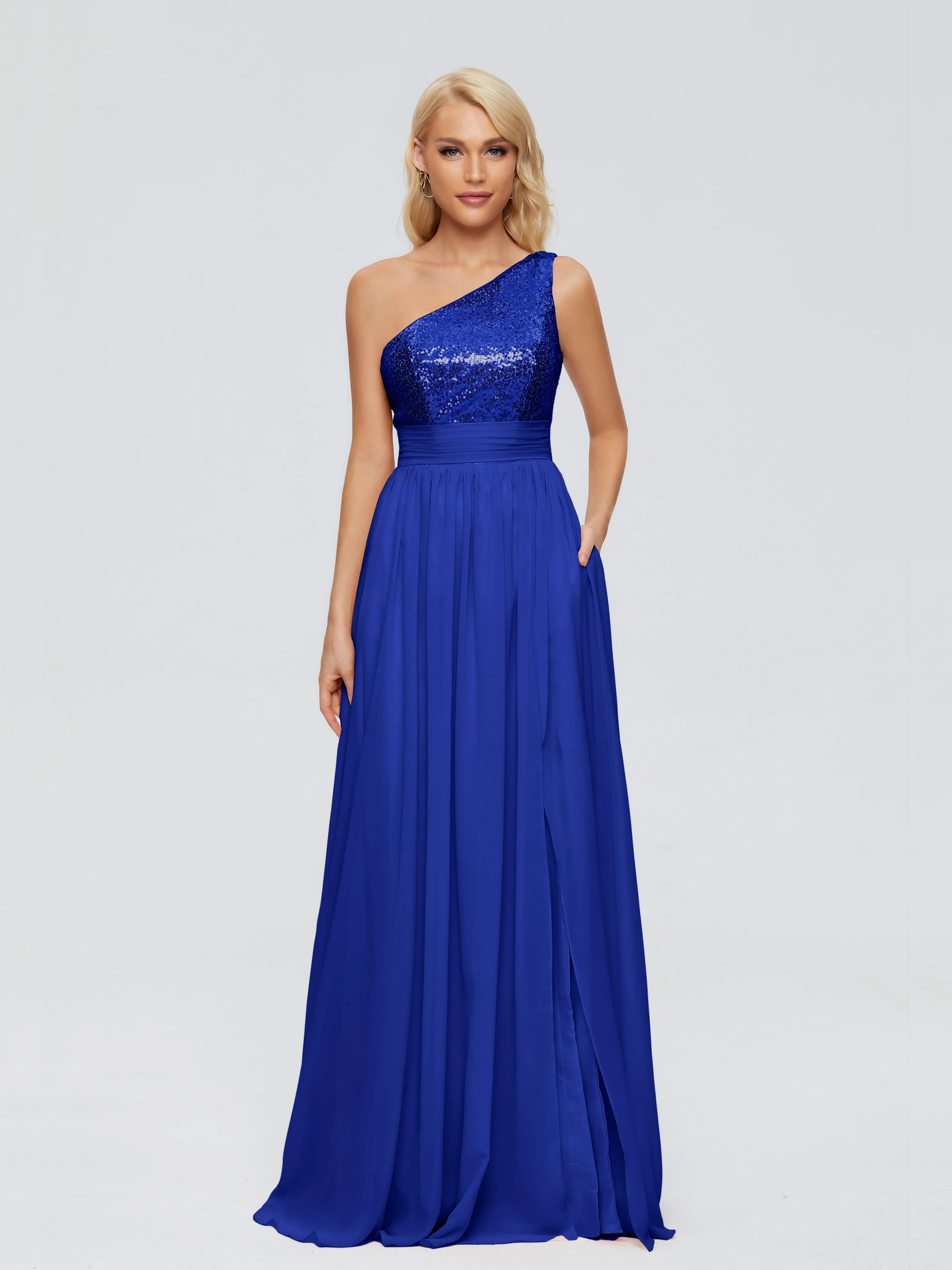 Margaret One-Shoulder Party Dress with Sequins/Chiffon