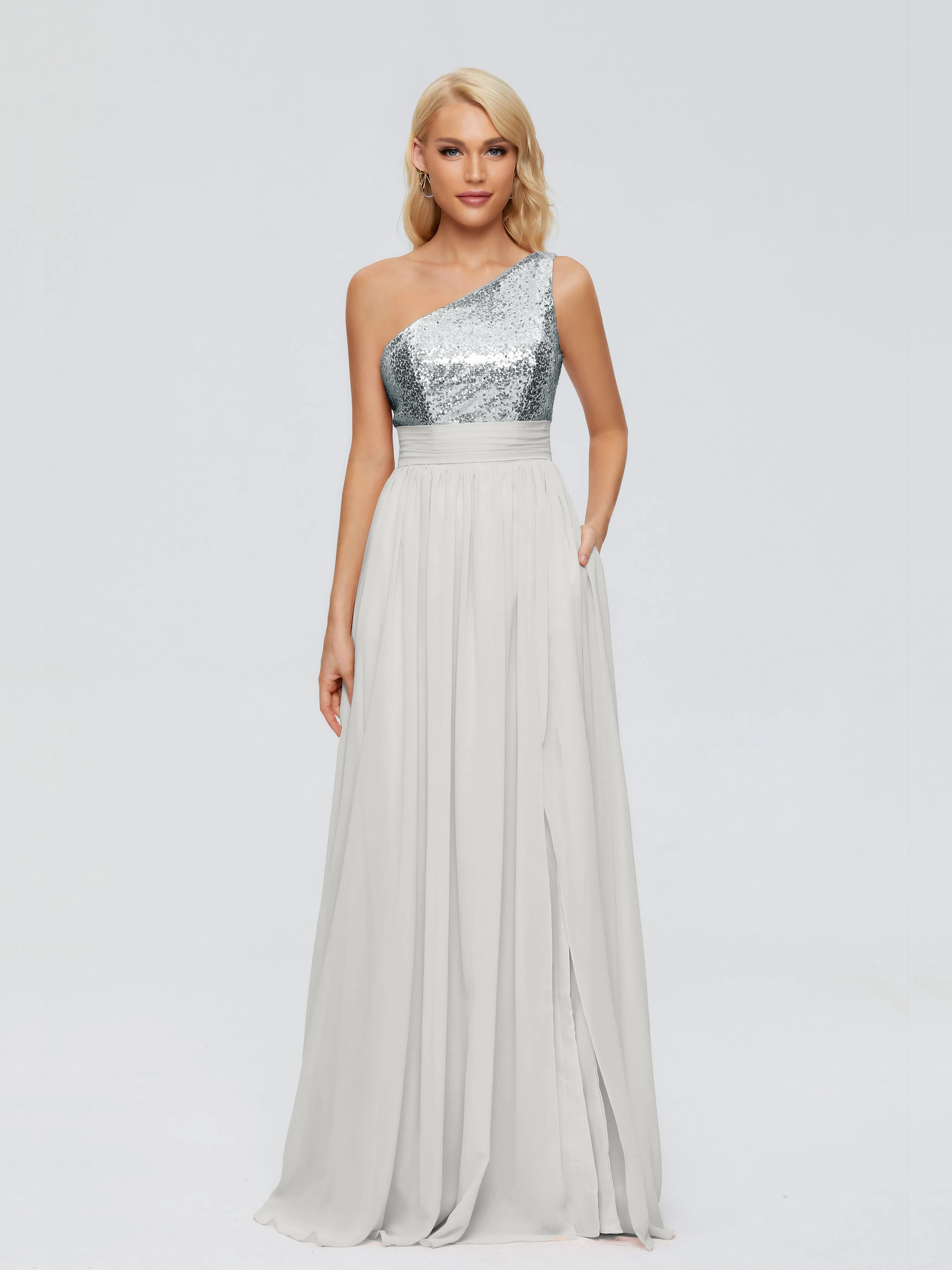 Margaret One-Shoulder Party Dress with Sequins/Chiffon