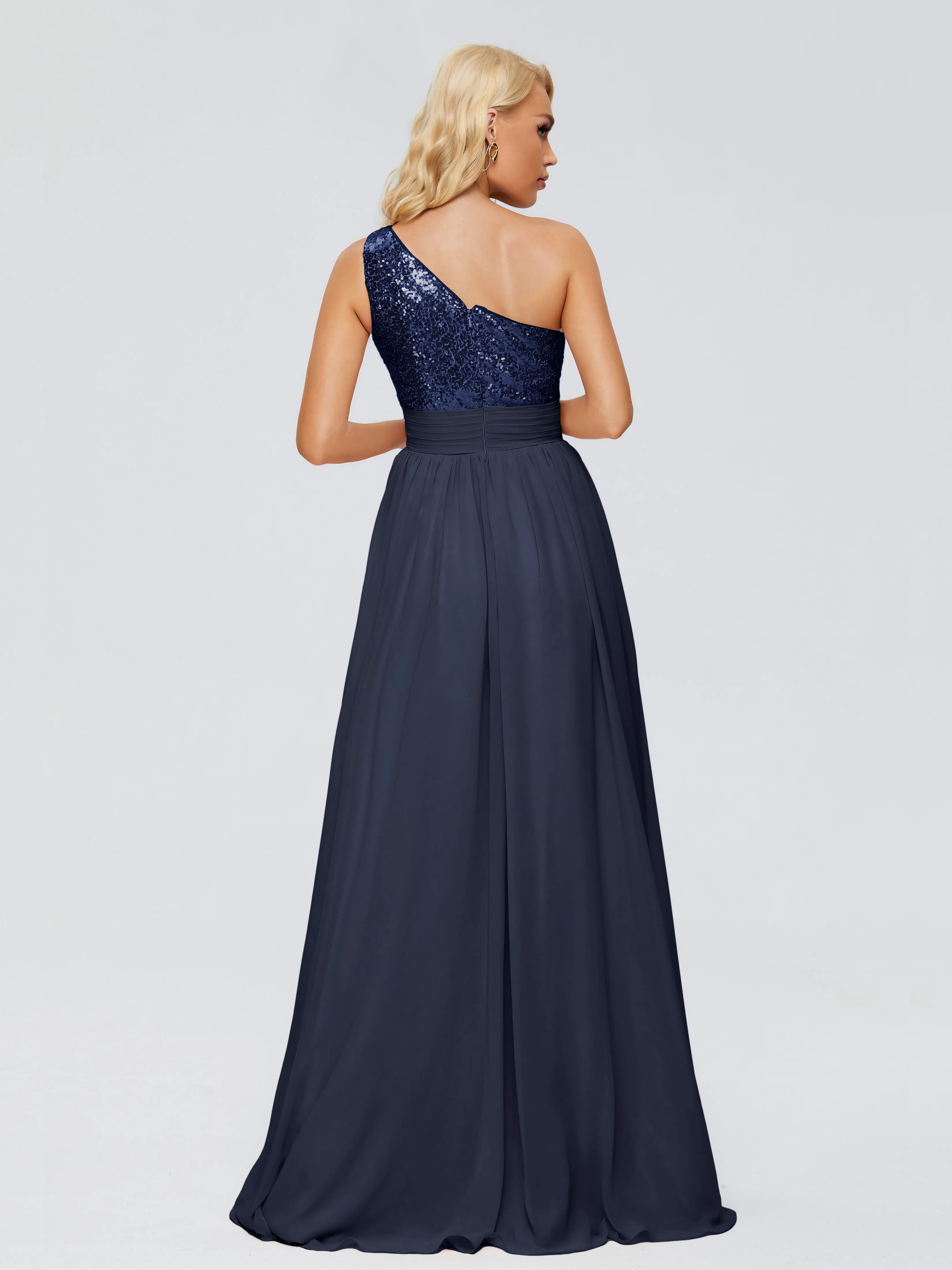 Margaret One-Shoulder Party Dress with Sequins/Chiffon