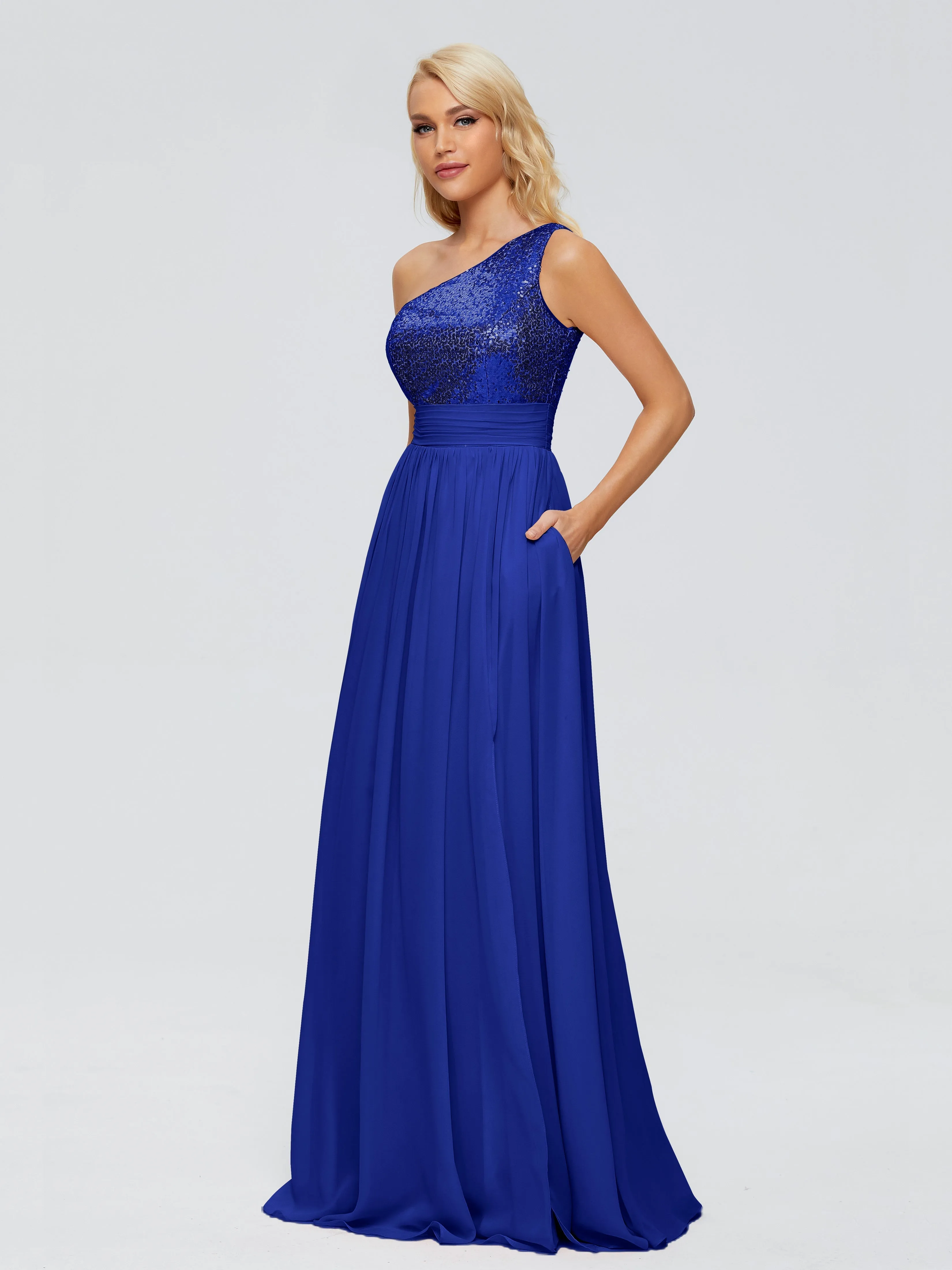 Margaret One-Shoulder Party Dress with Sequins/Chiffon