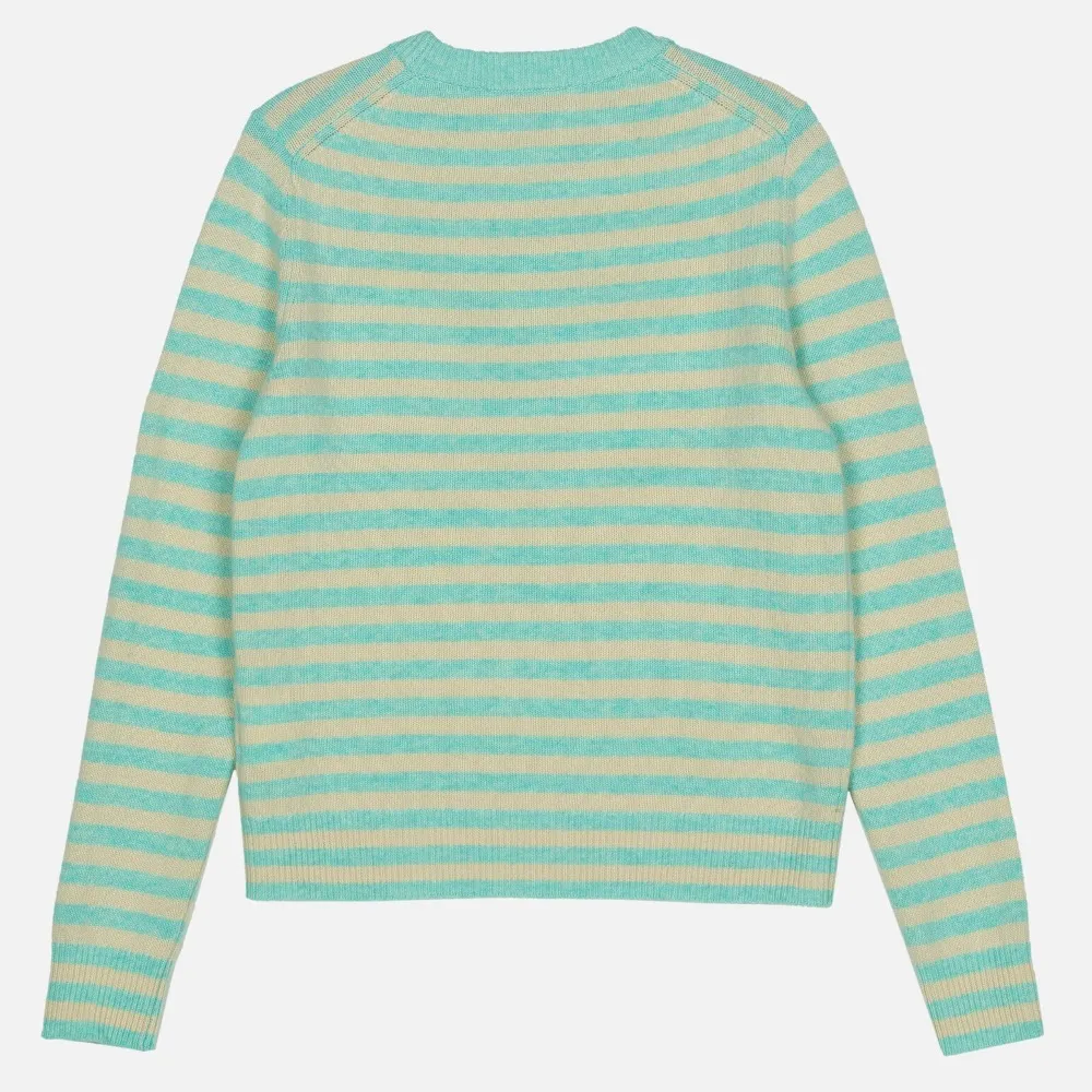 Striped Flower Pattern Casual Crew Neck Wool Nylon