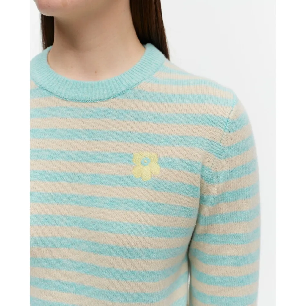 Striped Flower Pattern Casual Crew Neck Wool Nylon