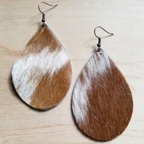 Tan and White Hair Leather Teardrop Earrings,