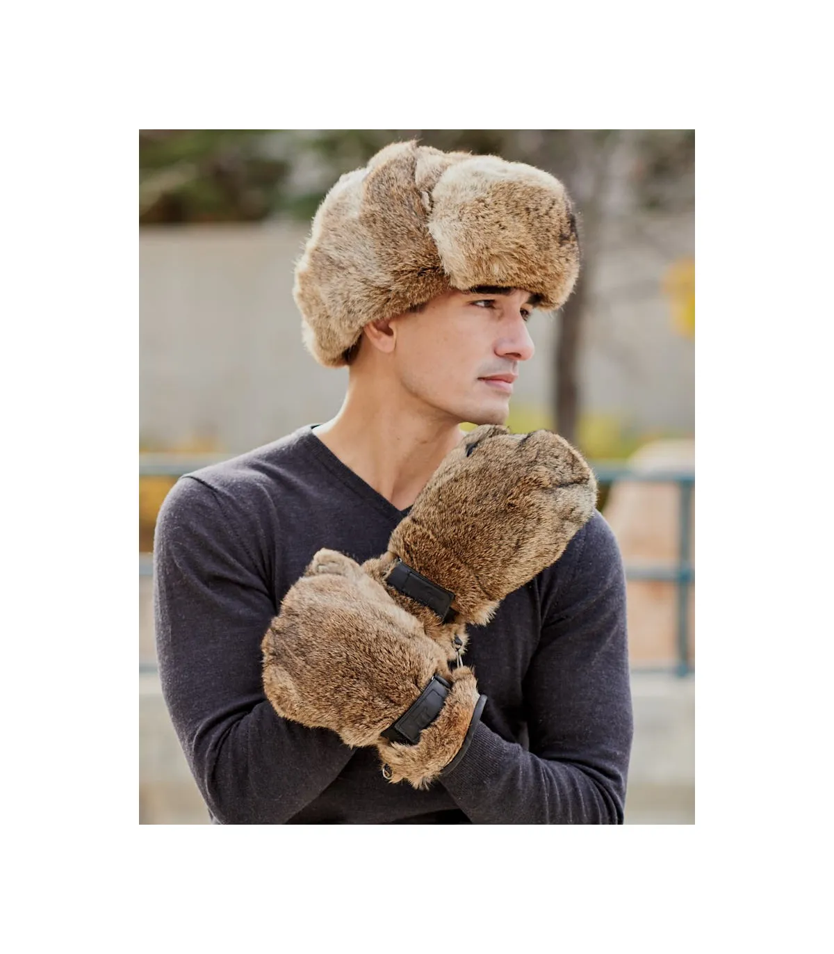 Mens Siberia Brown Rabbit Fur Mittens