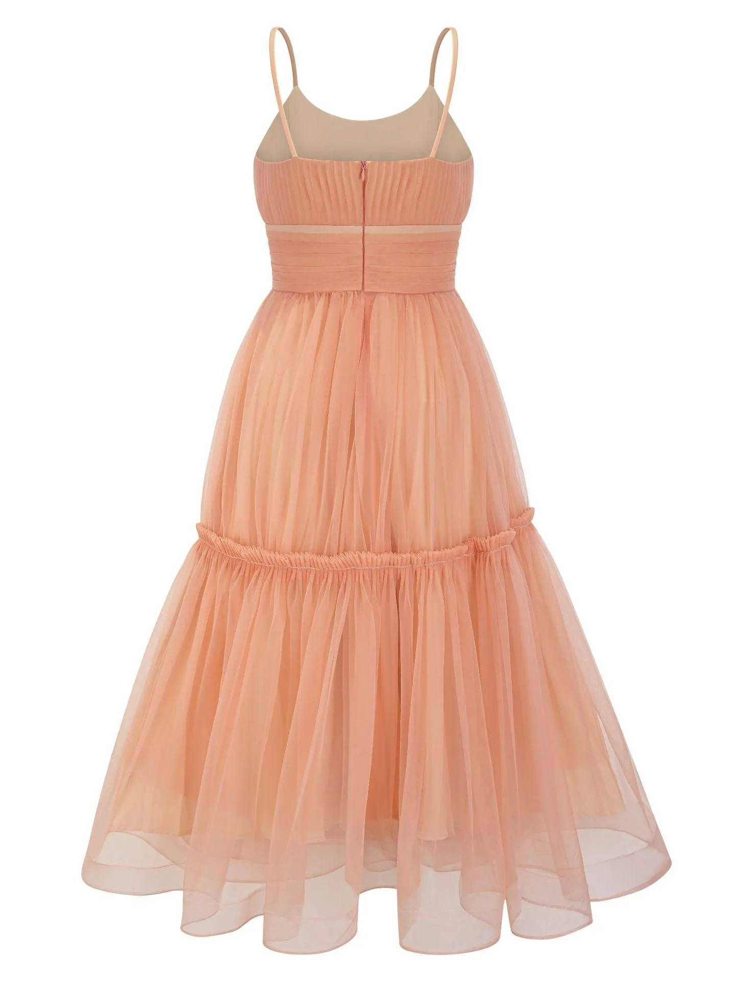 Papaya Spaghetti Straps A-line Tulle Tea-length Evening Dresses