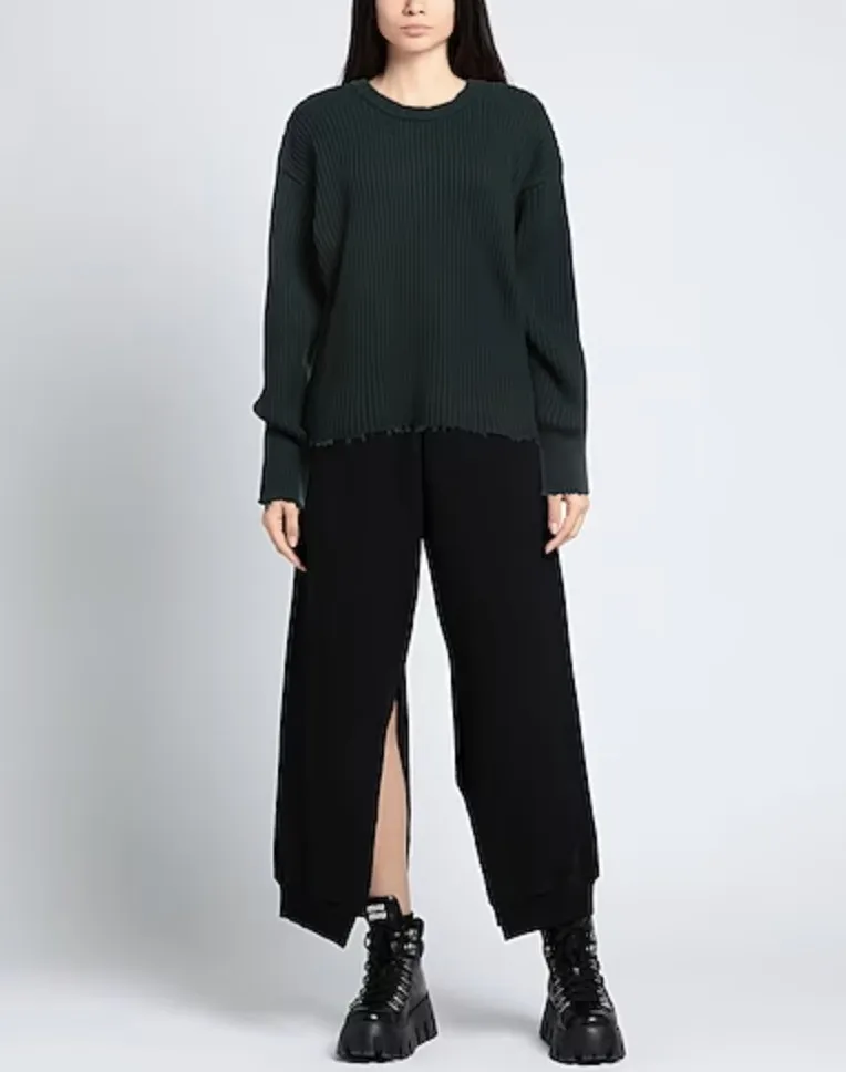 Wool Nylon Rib Crew Neck Casual Long Sleeves