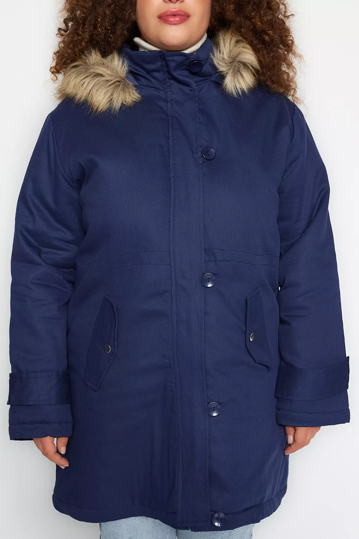 Navy Blue Fur Hooded Coat