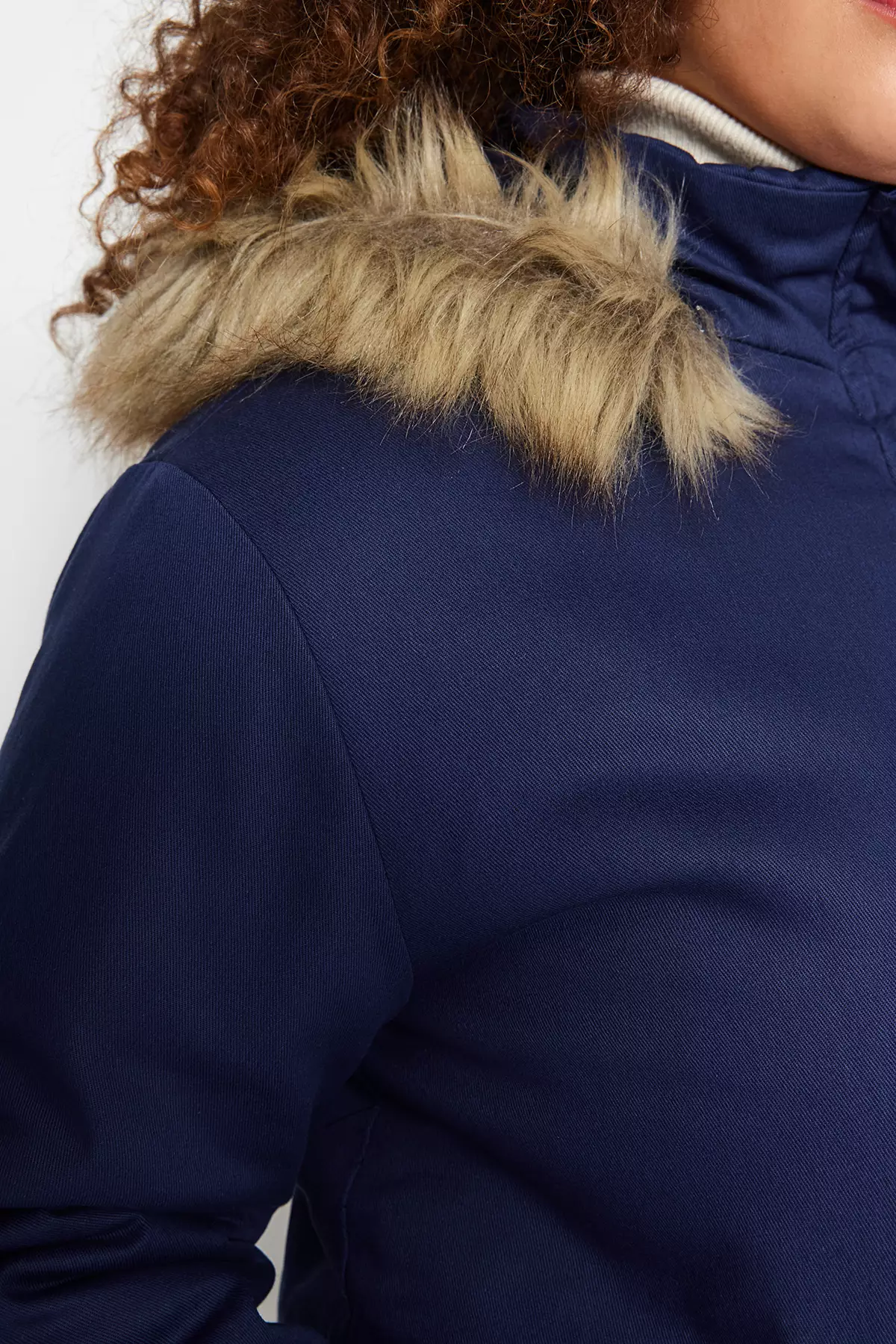 Navy Blue Fur Hooded Coat