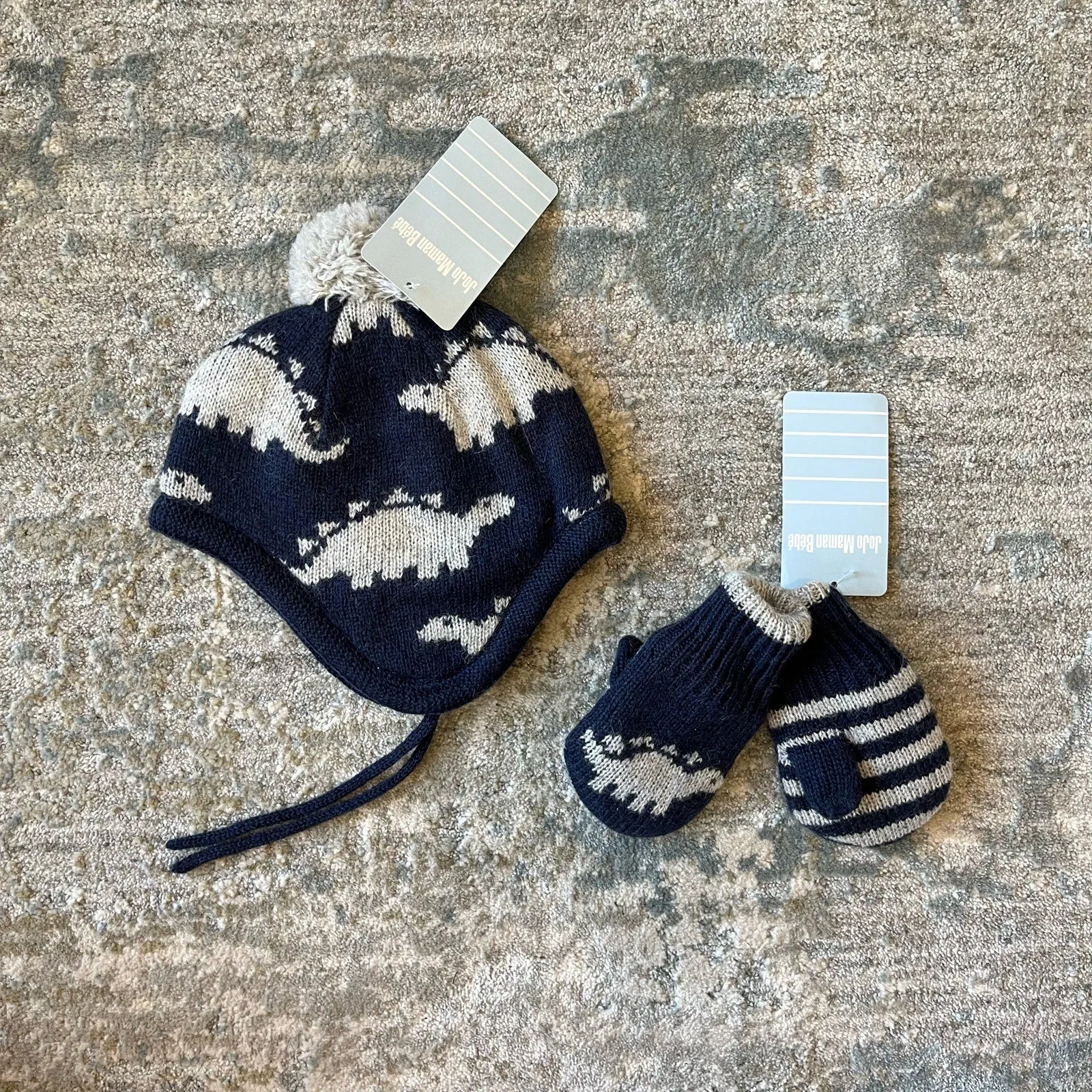 JoJo Maman Bebe Dinosaur Hat & Mittens Bundle - Navy - 0-12 Months - New with Tags