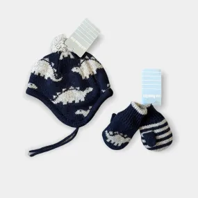 JoJo Maman Bebe Dinosaur Hat & Mittens Bundle - Navy - 0-12 Months - New with Tags