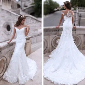 WD0058 Sexy Off Shoulder White Lace Mermaid Wedding Gown