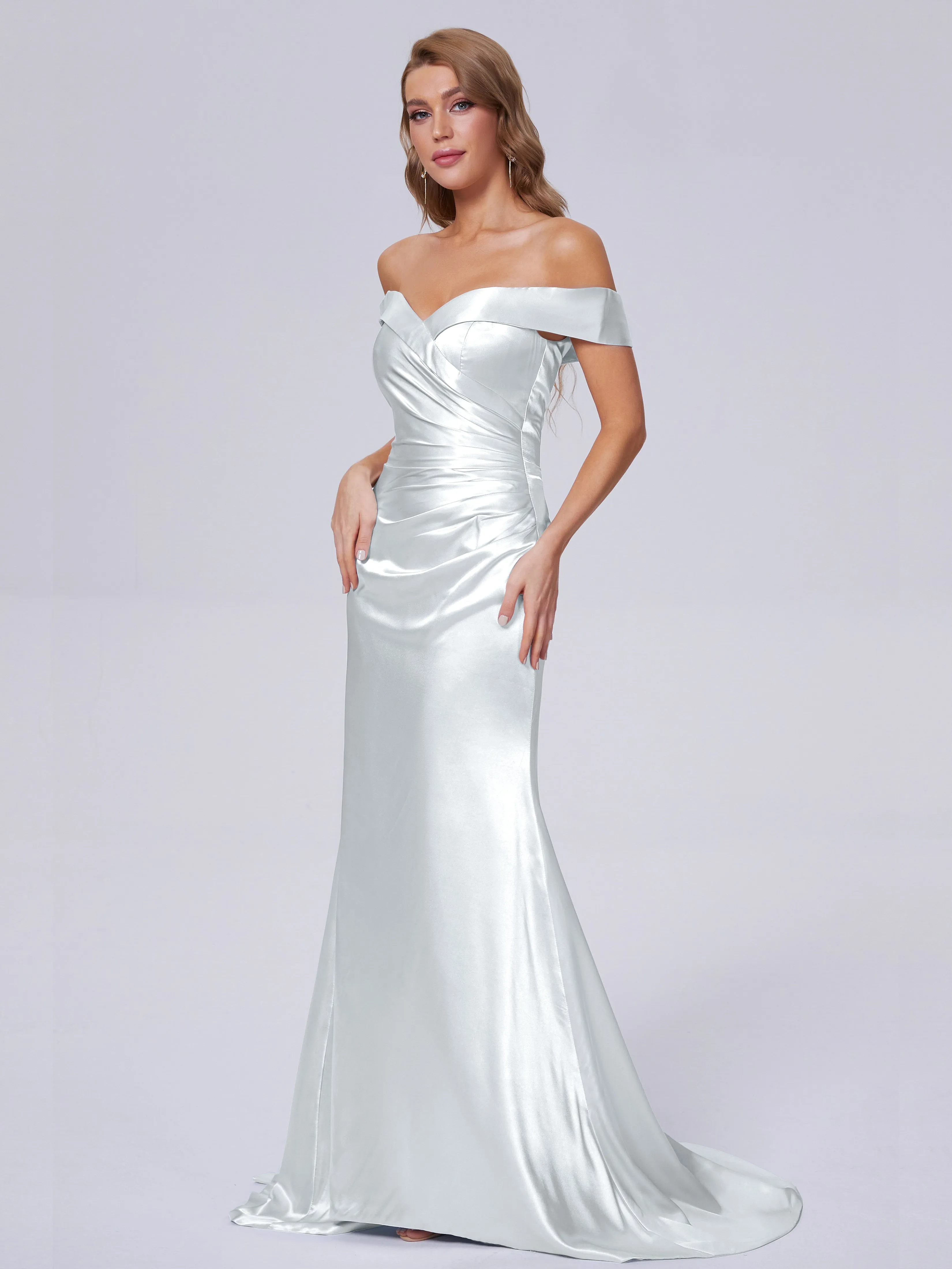 Off-shoulder Sweet Satin Mermaid Evening Dresses