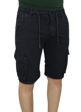 Men's Bermuda Cargo Shorts Black with Drawstring and Side Pockets