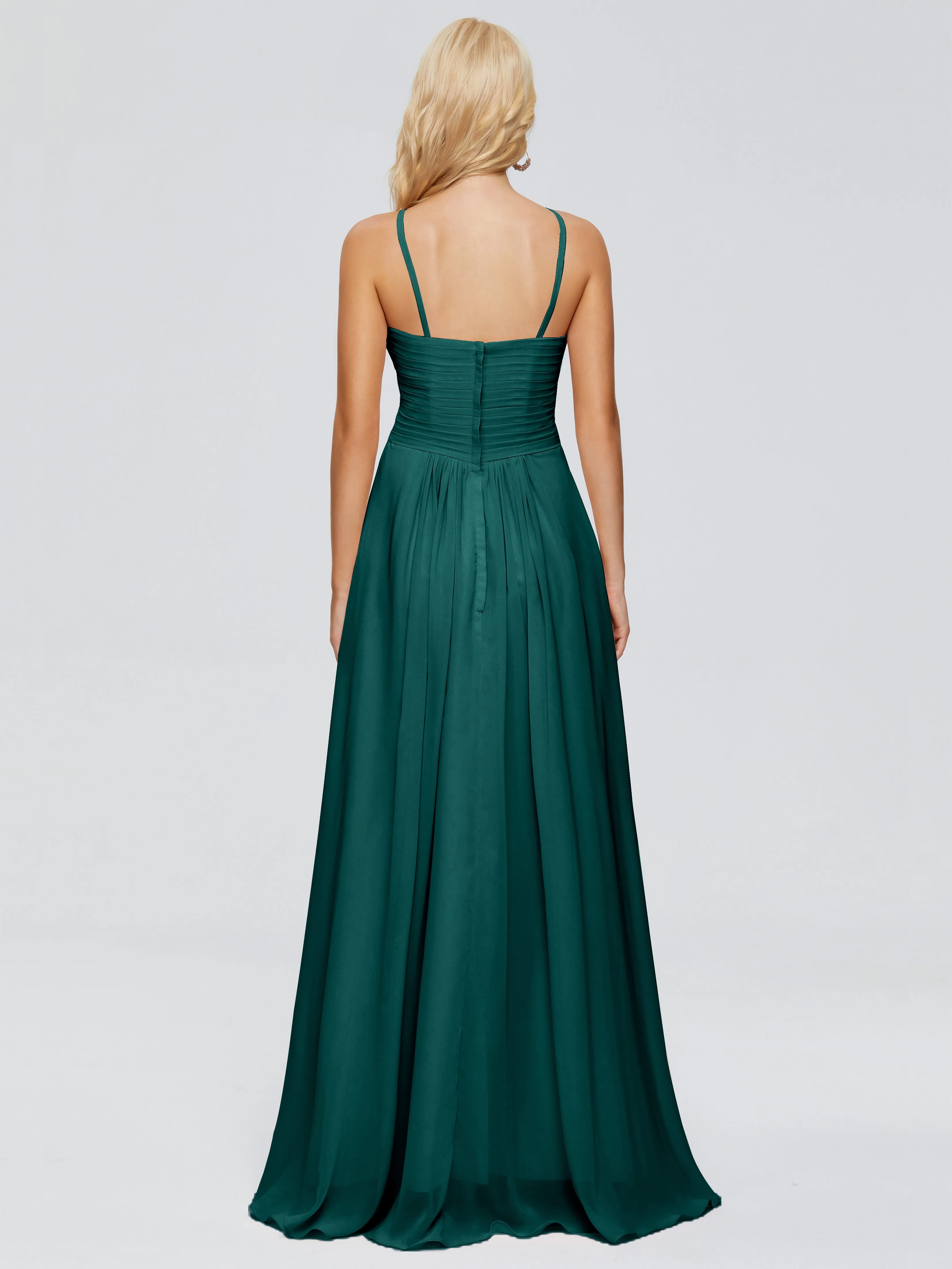 Peacock Spaghetti Strap Chiffon Bridesmaid Dresses