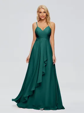 Peacock Spaghetti Strap Chiffon Bridesmaid Dresses