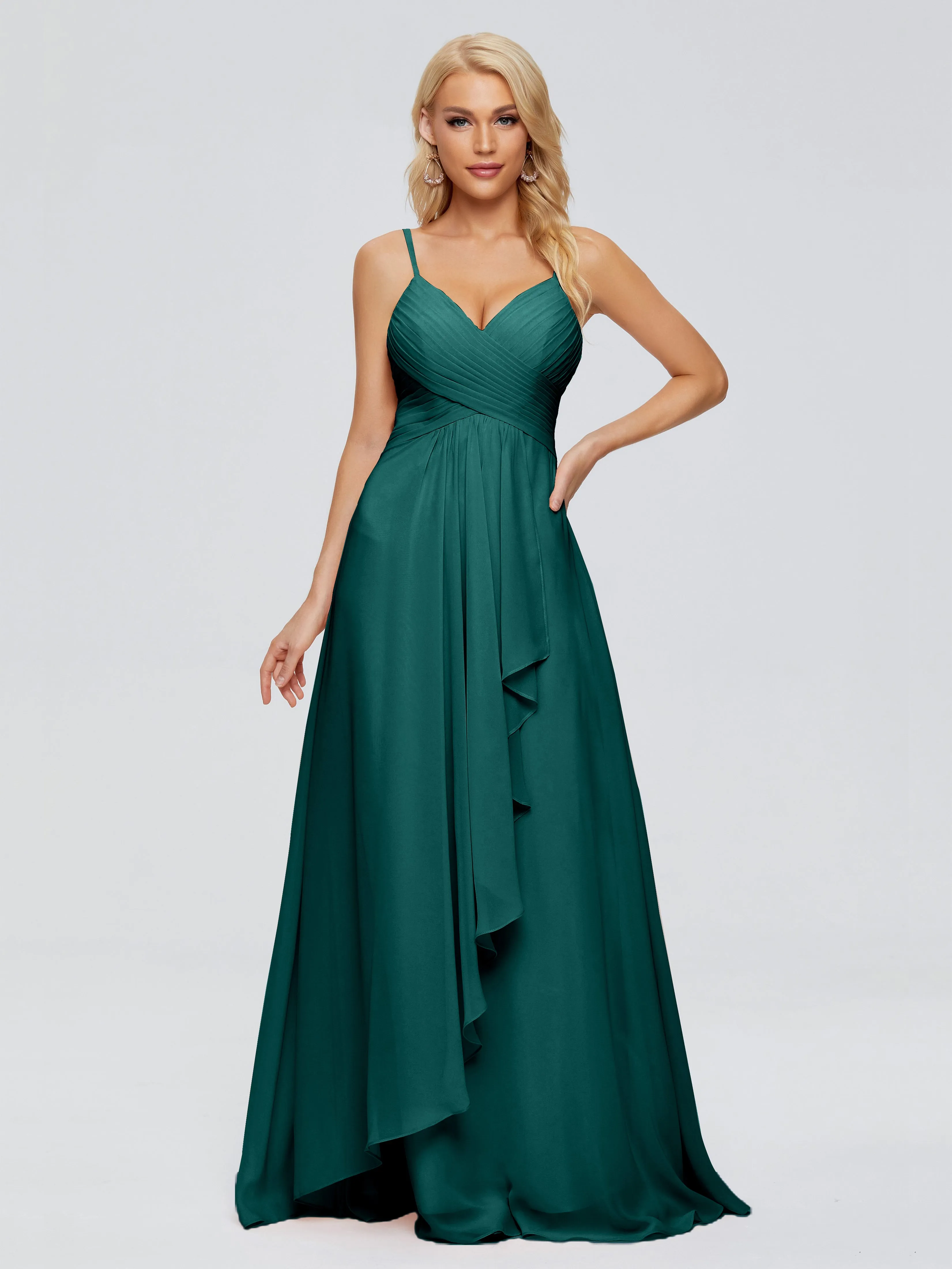 Peacock Spaghetti Strap Chiffon Bridesmaid Dresses