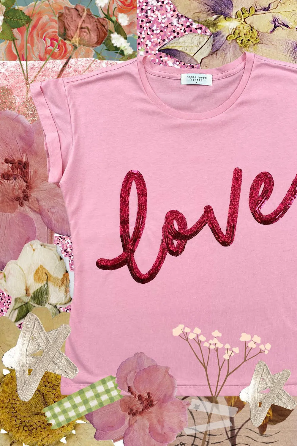 LOVE TEE with Pink & Red Sequins