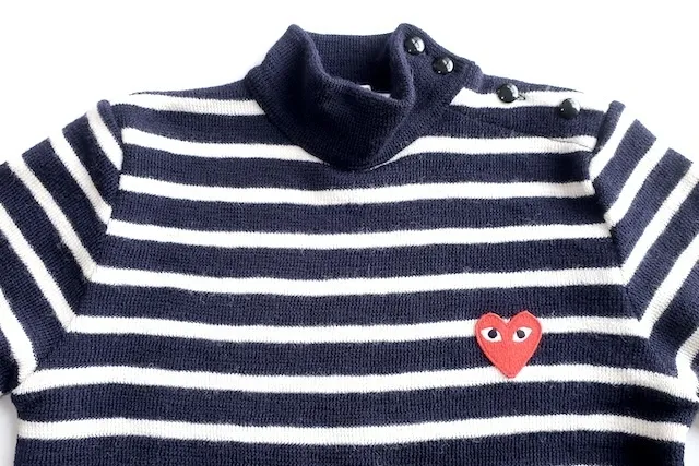 Stripes Heart Casual Style Wool Long Sleeves High-Neck Logo