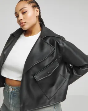 Plus Size Belted Leather Trench Coat