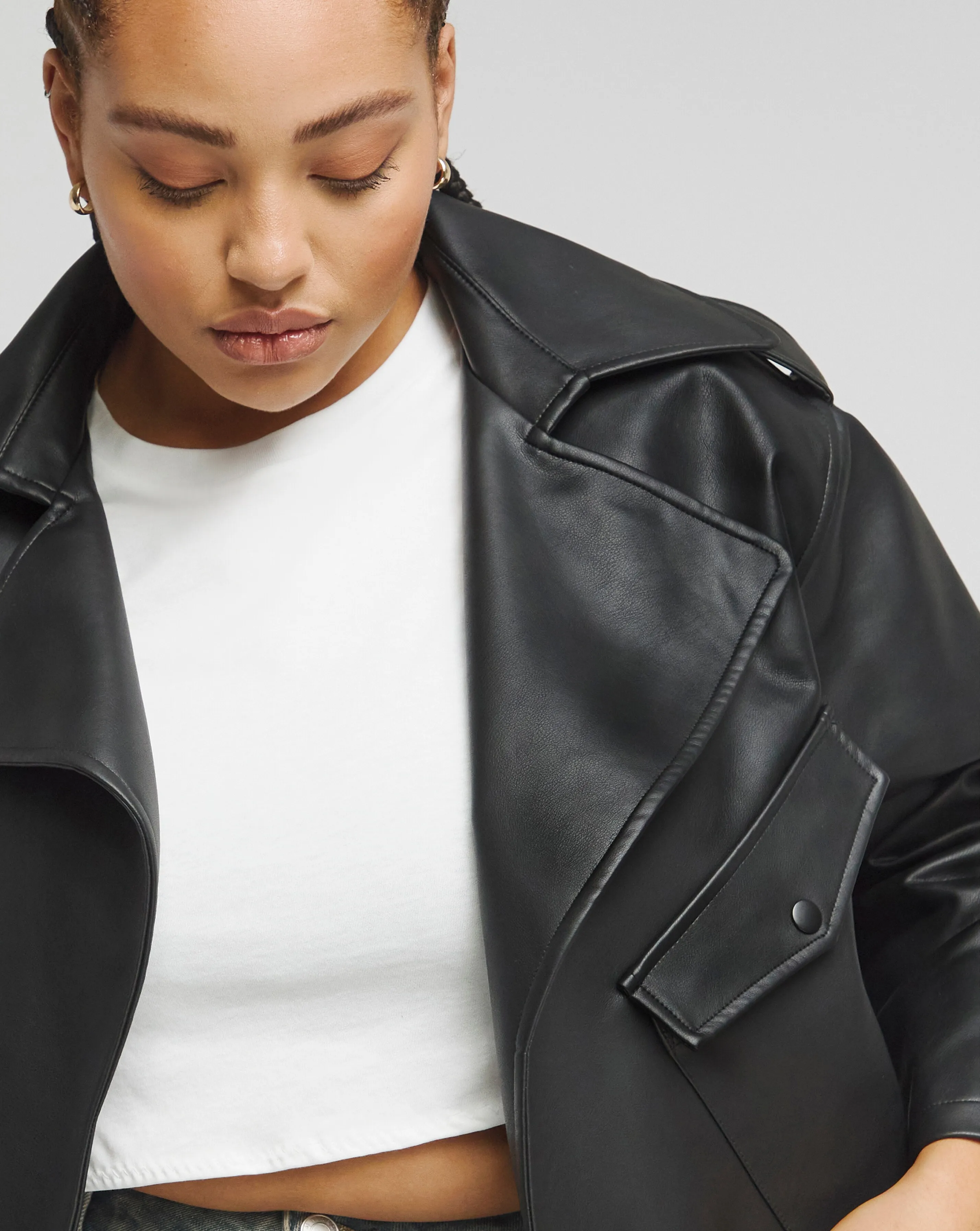 Plus Size Belted Leather Trench Coat