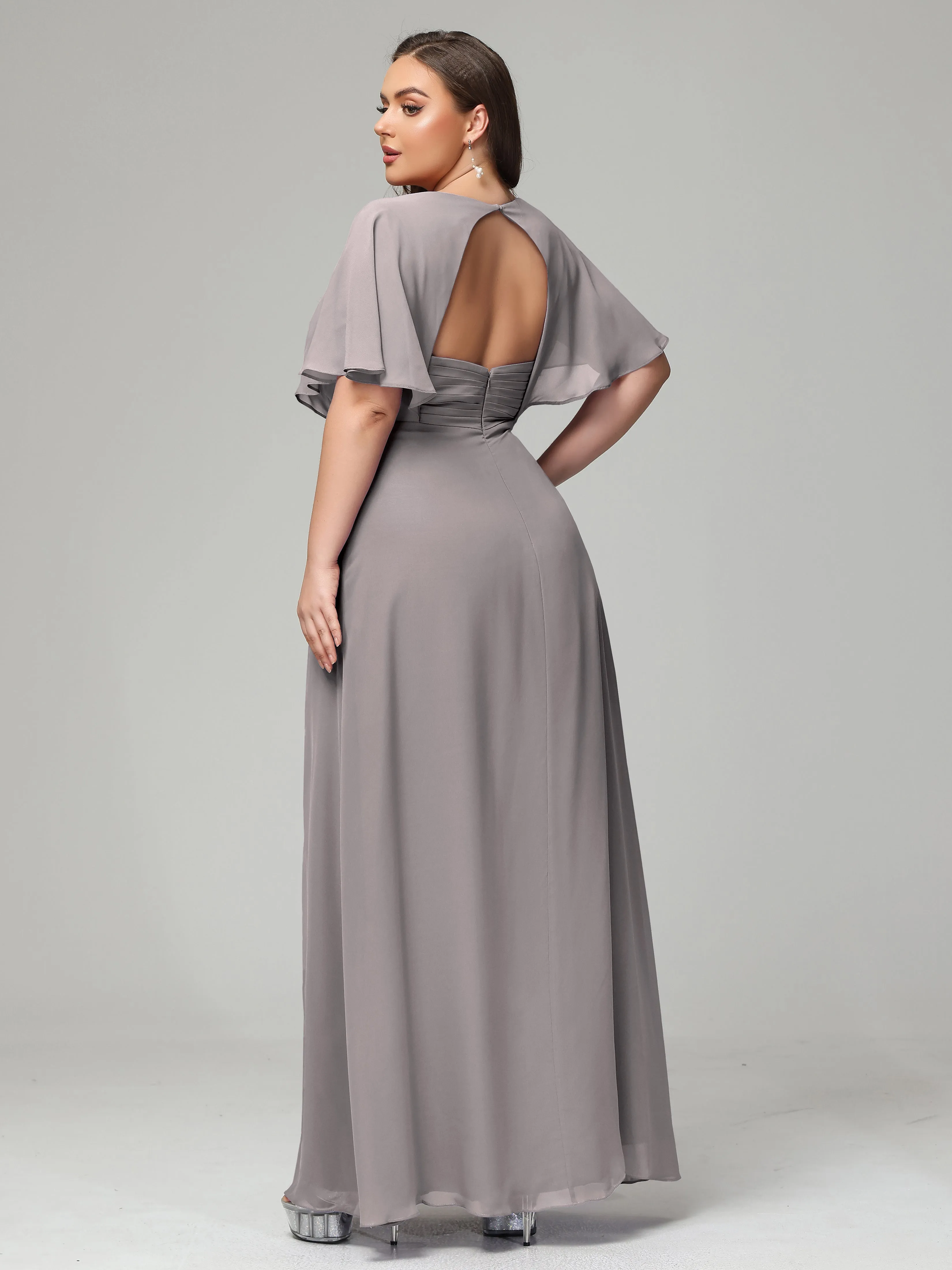 Open Back Front Slit Plus Size Bridesmaid Dresses