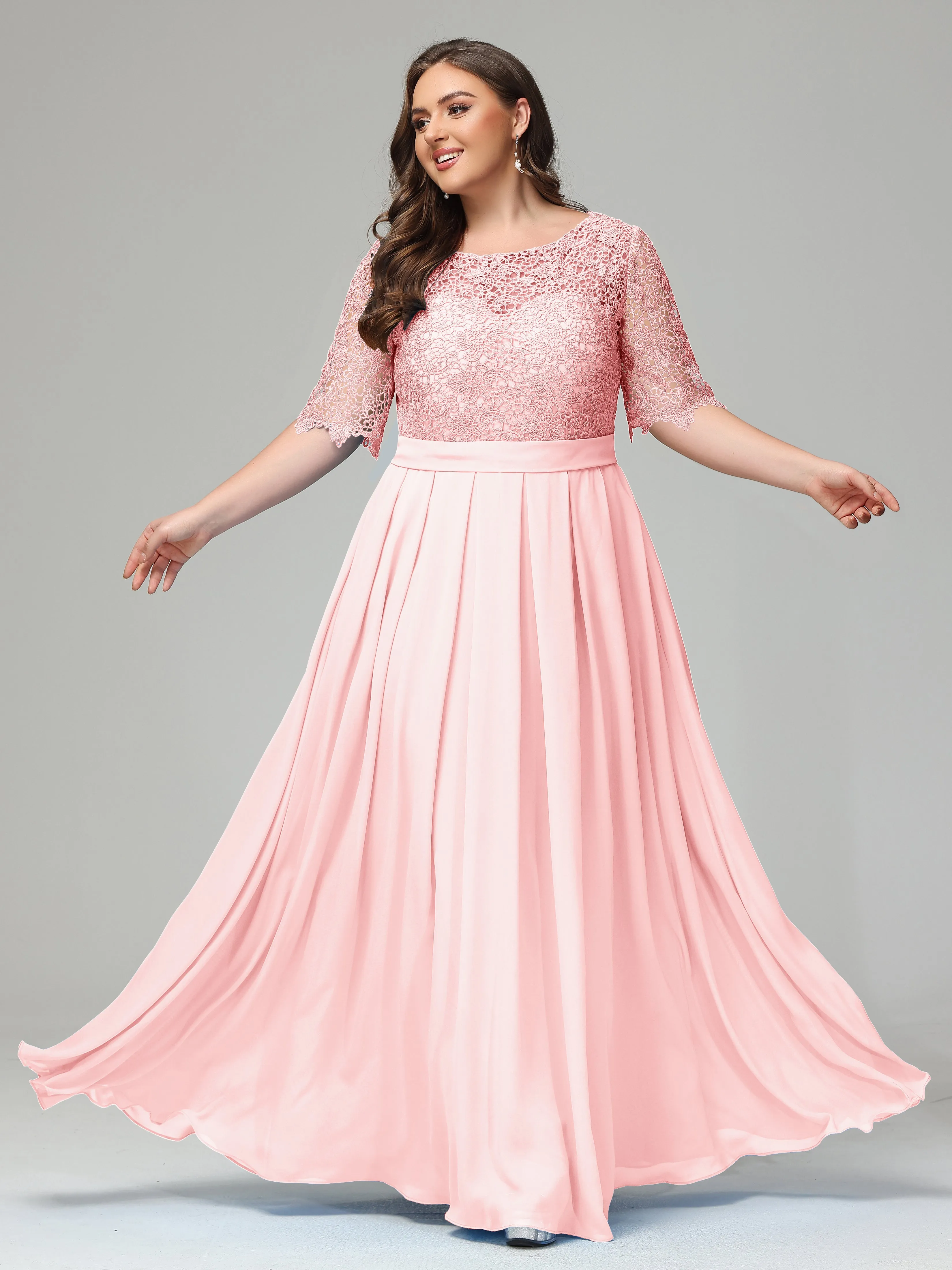 Half Sleeves Open Neck Plus Size Bridesmaid Dresses