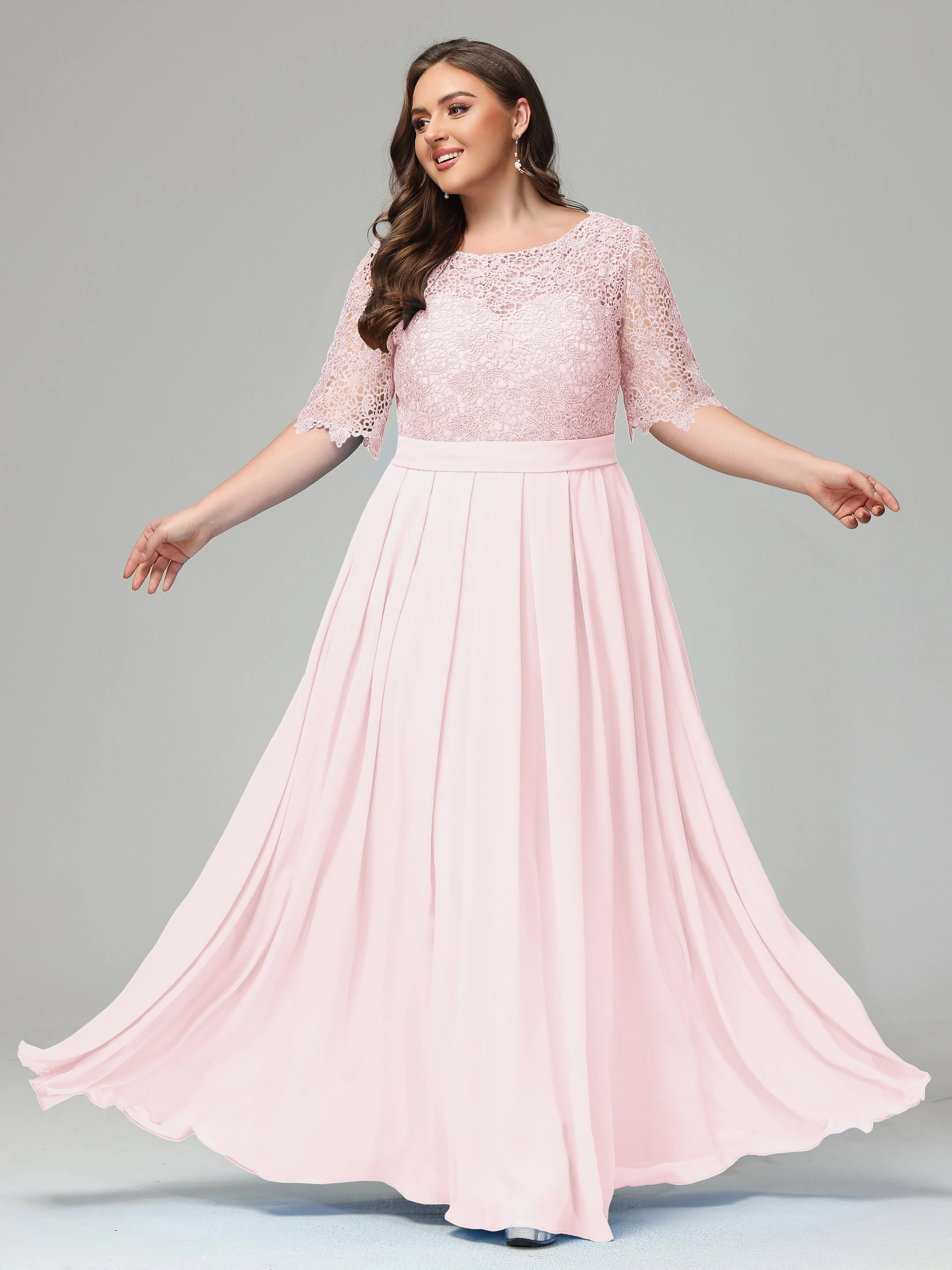 Half Sleeves Open Neck Plus Size Bridesmaid Dresses