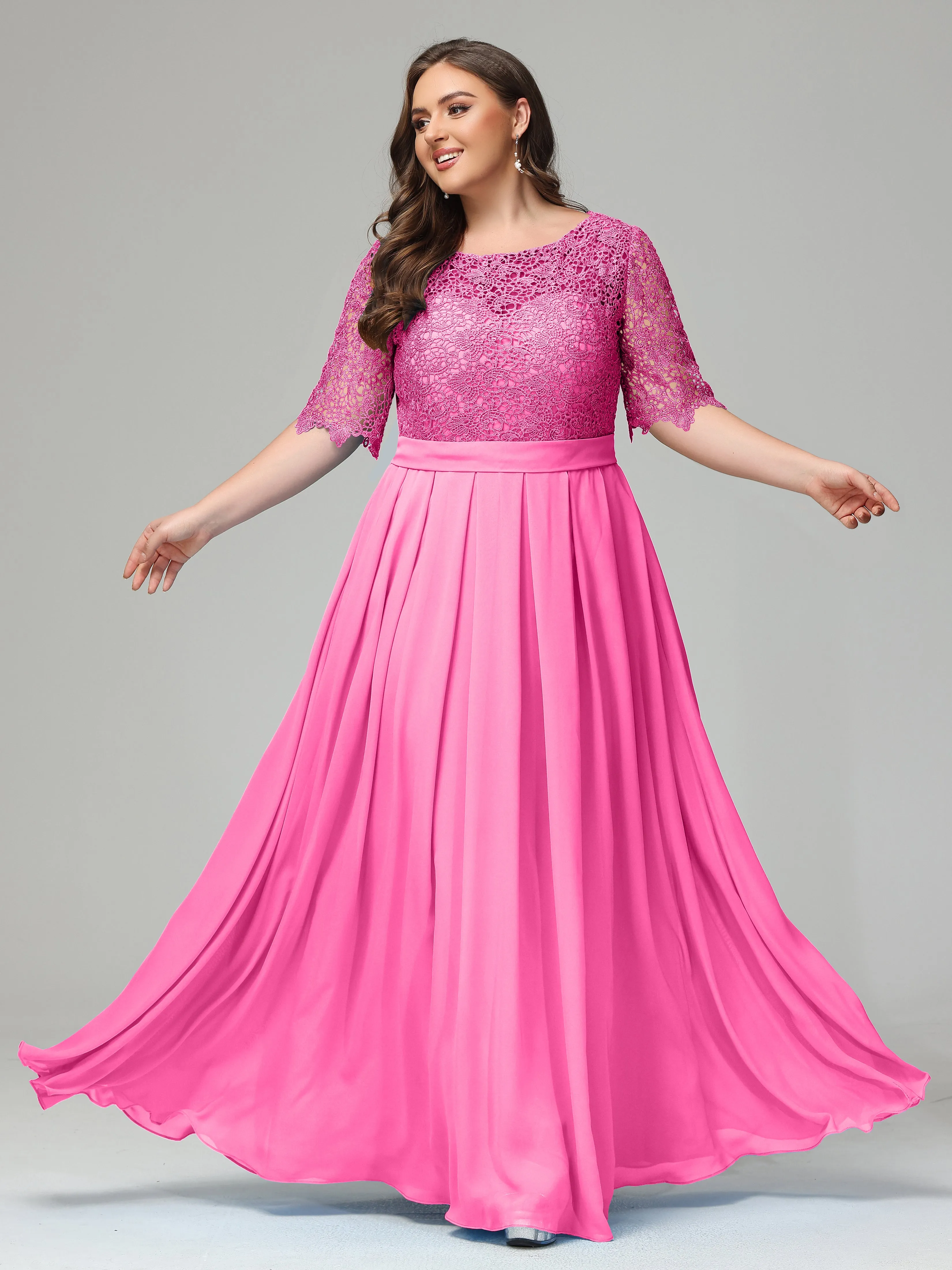 Half Sleeves Open Neck Plus Size Bridesmaid Dresses