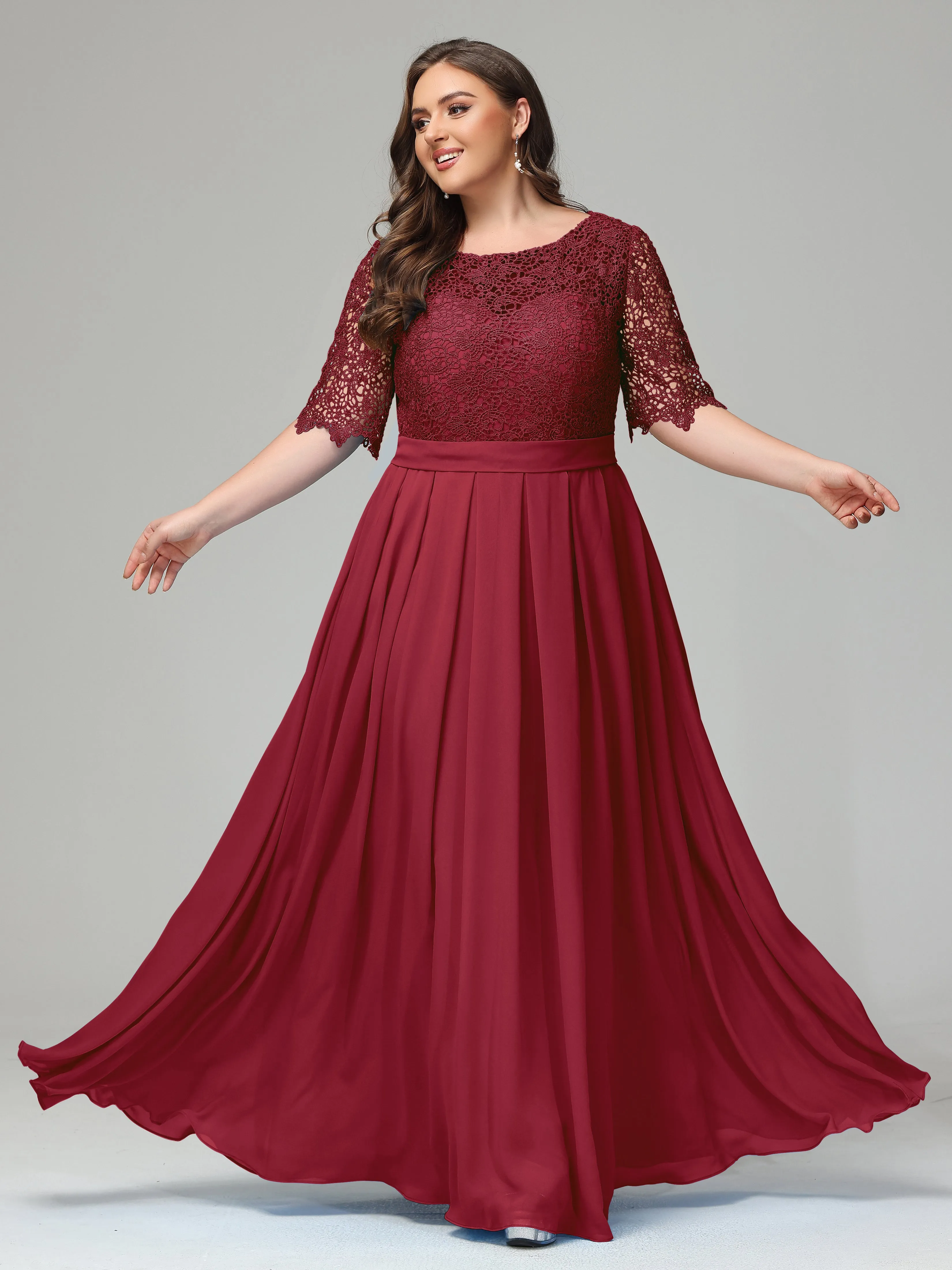 Half Sleeves Open Neck Plus Size Bridesmaid Dresses