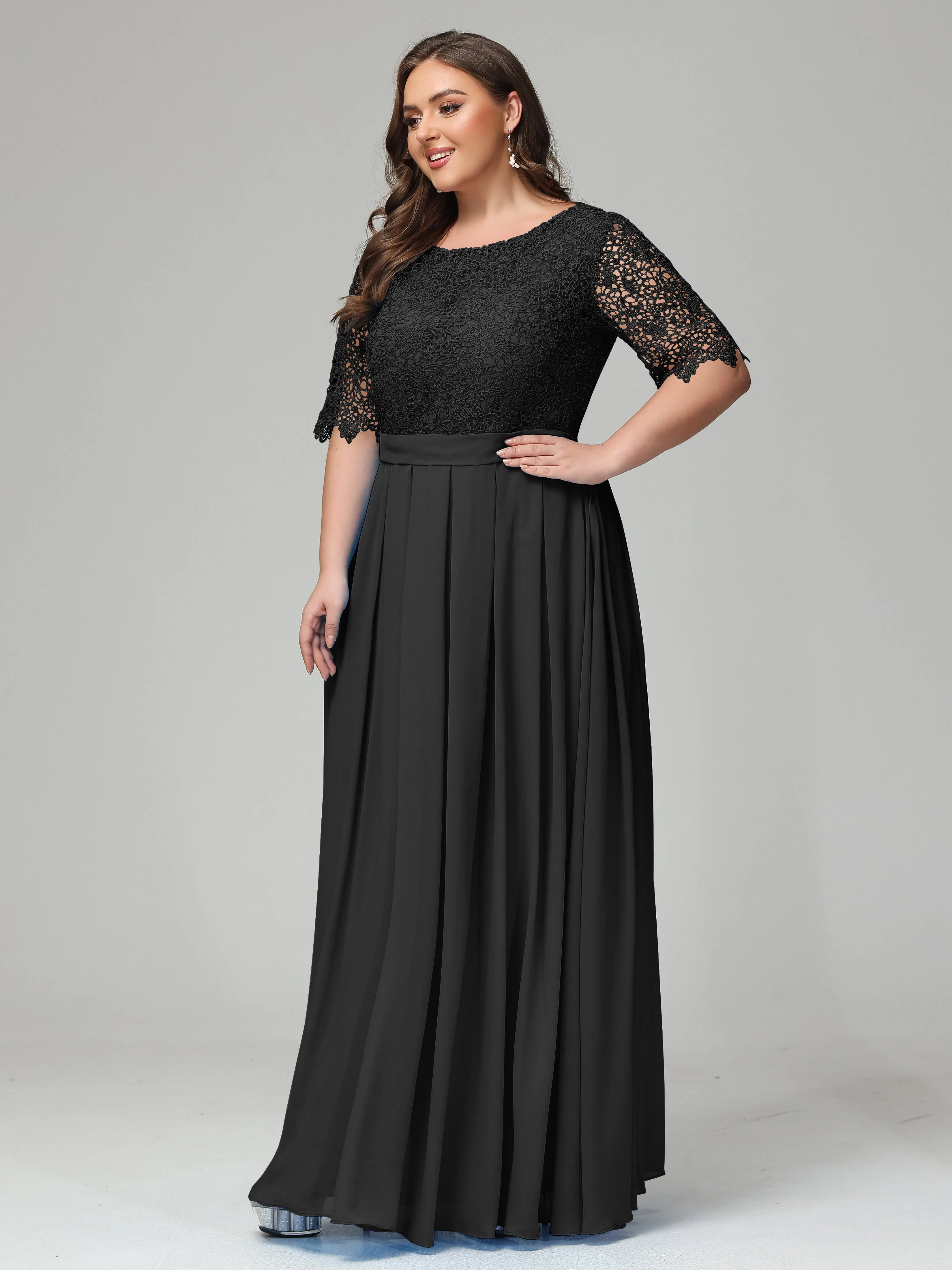 Half Sleeves Open Neck Plus Size Bridesmaid Dresses