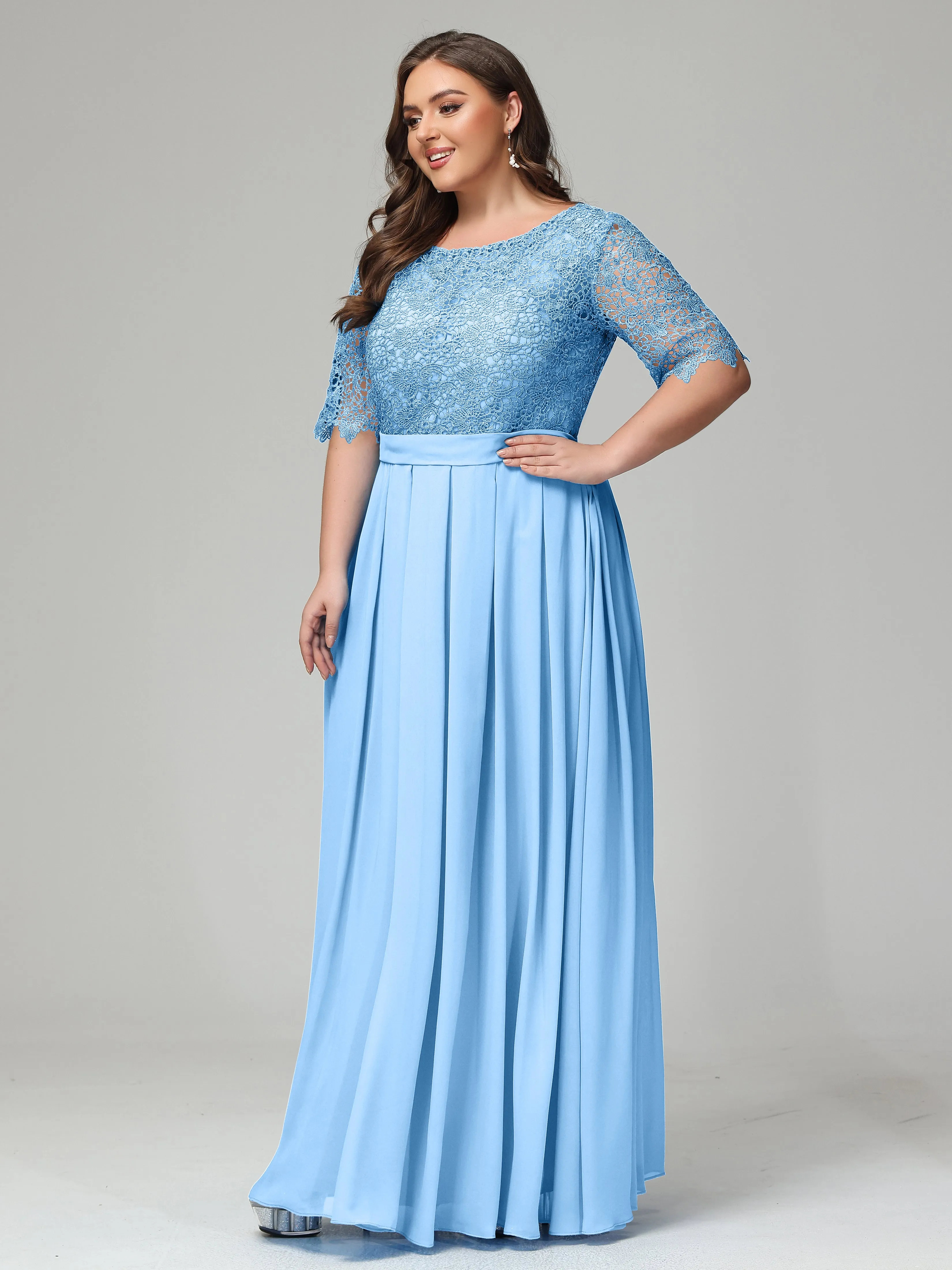 Half Sleeves Open Neck Plus Size Bridesmaid Dresses