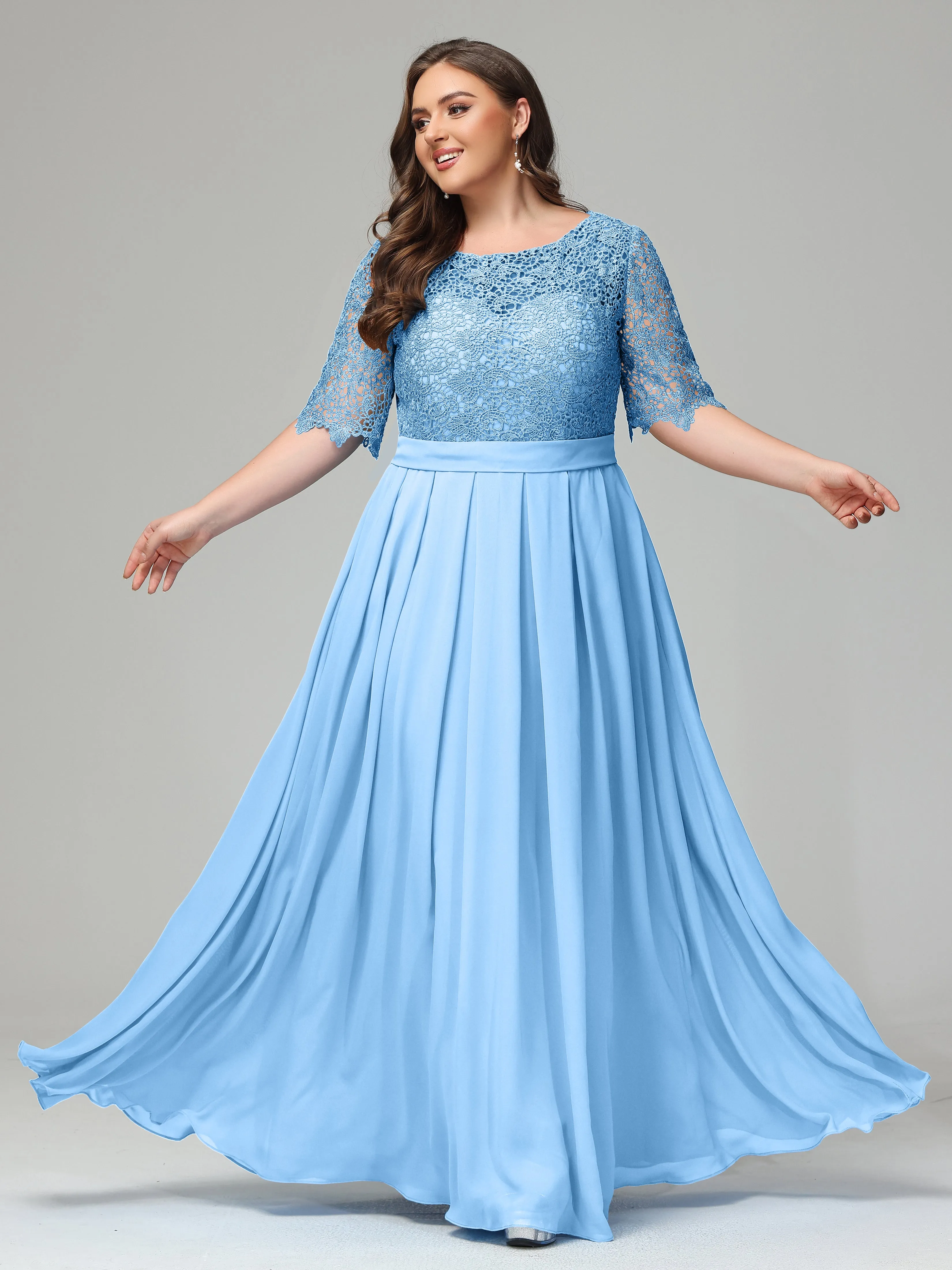 Half Sleeves Open Neck Plus Size Bridesmaid Dresses