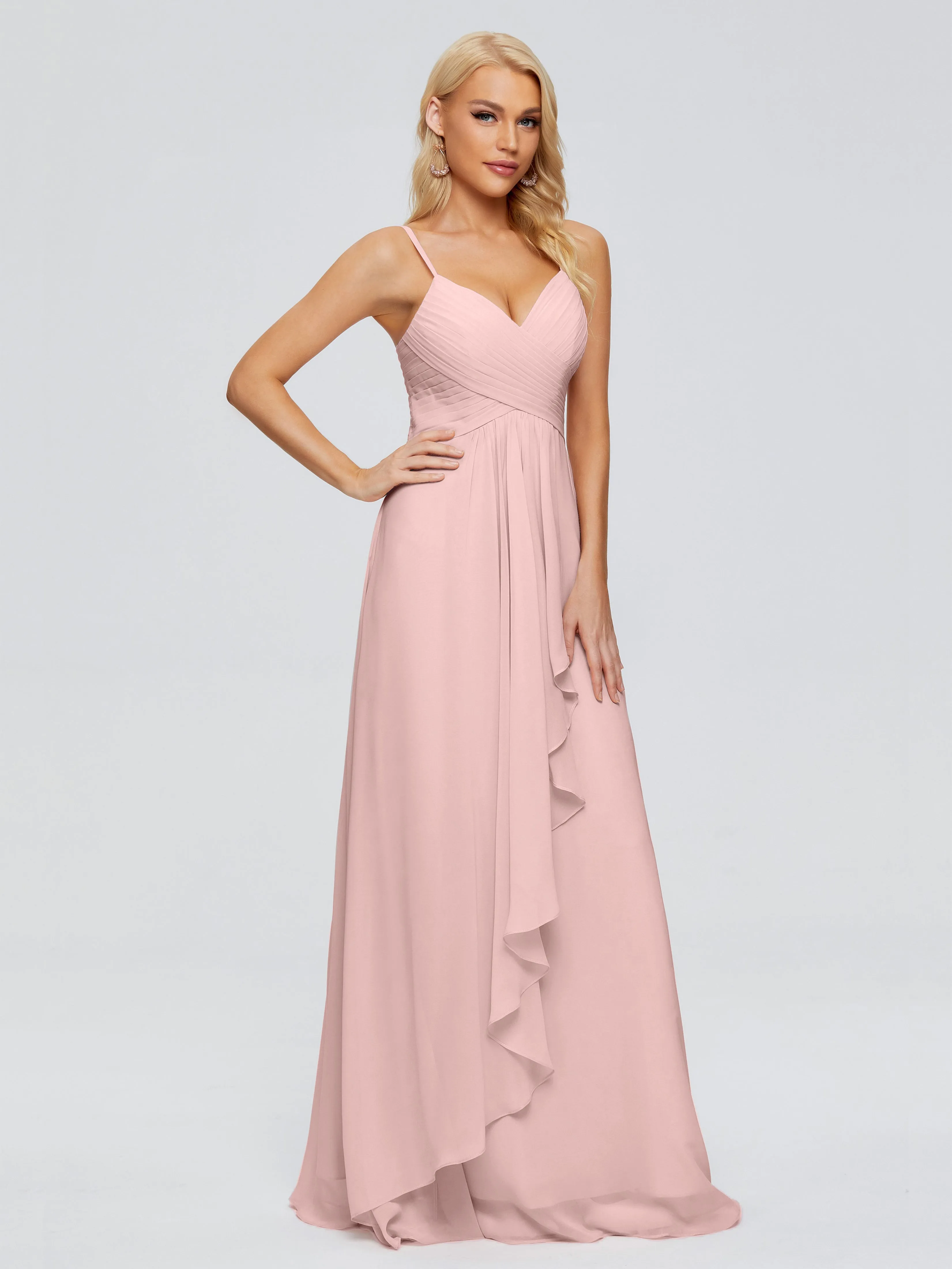 Dusty Rose Spaghetti Strap Chiffon Bridesmaid Dresses