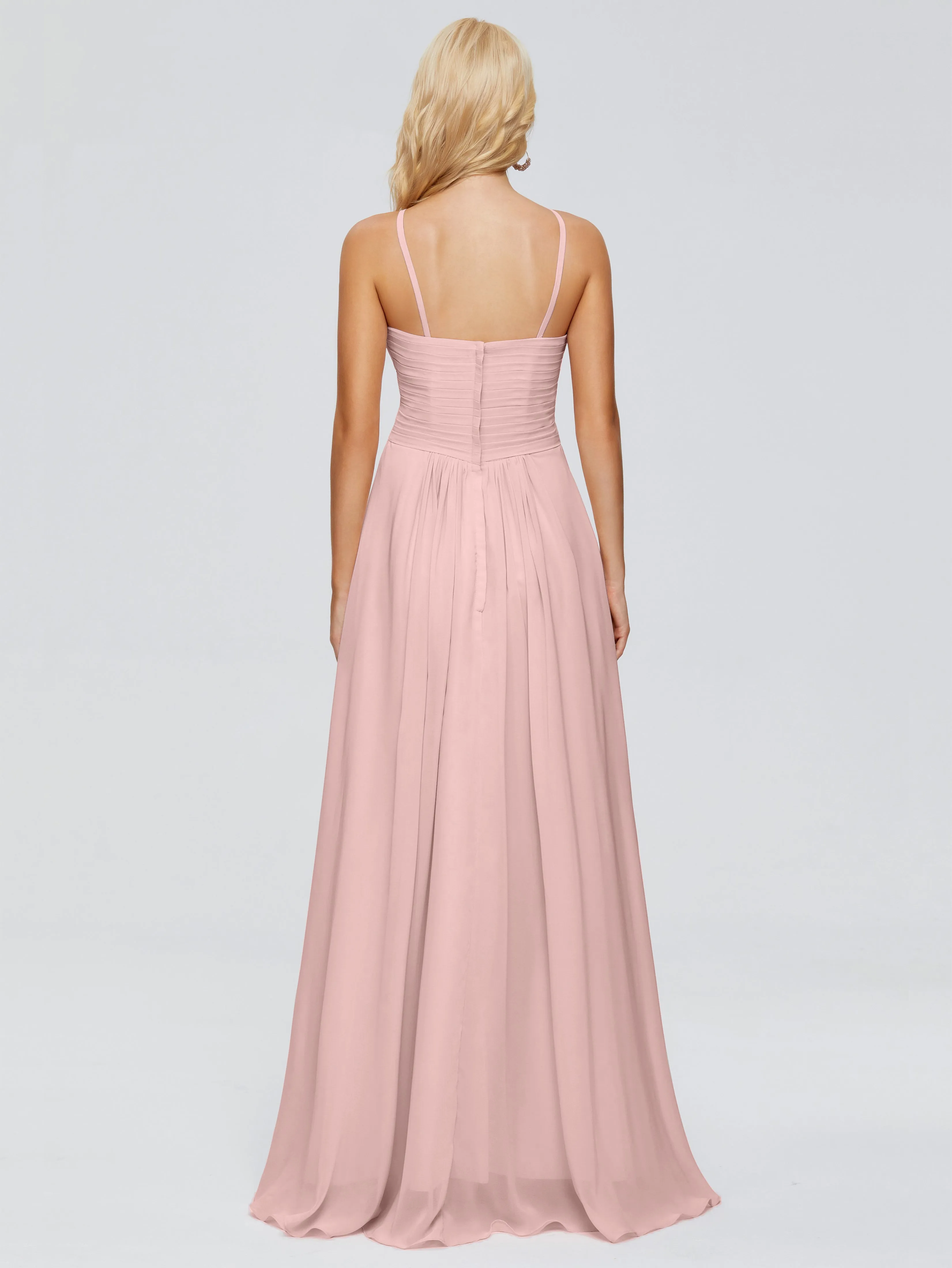 Dusty Rose Spaghetti Strap Chiffon Bridesmaid Dresses