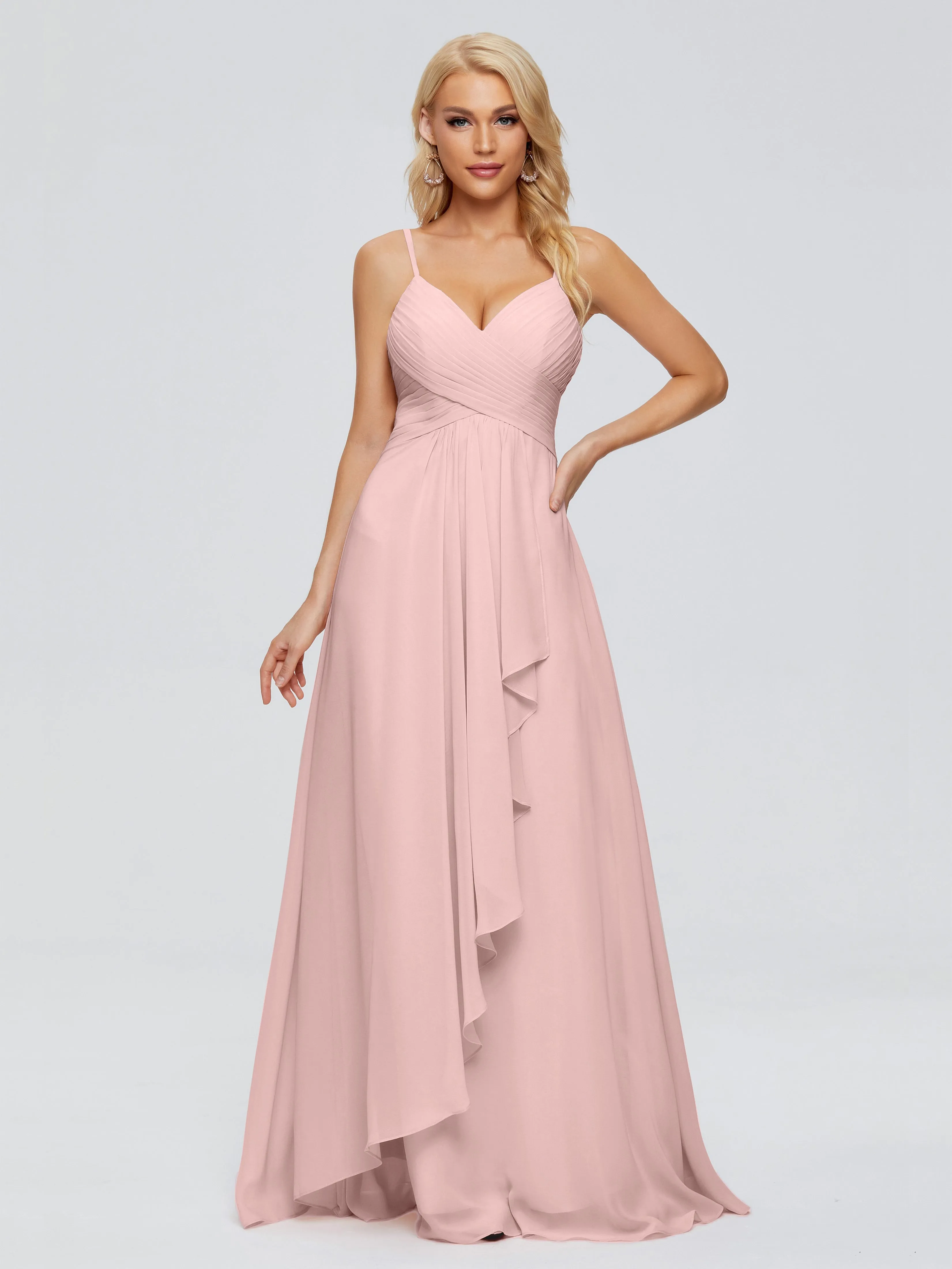 Dusty Rose Spaghetti Strap Chiffon Bridesmaid Dresses