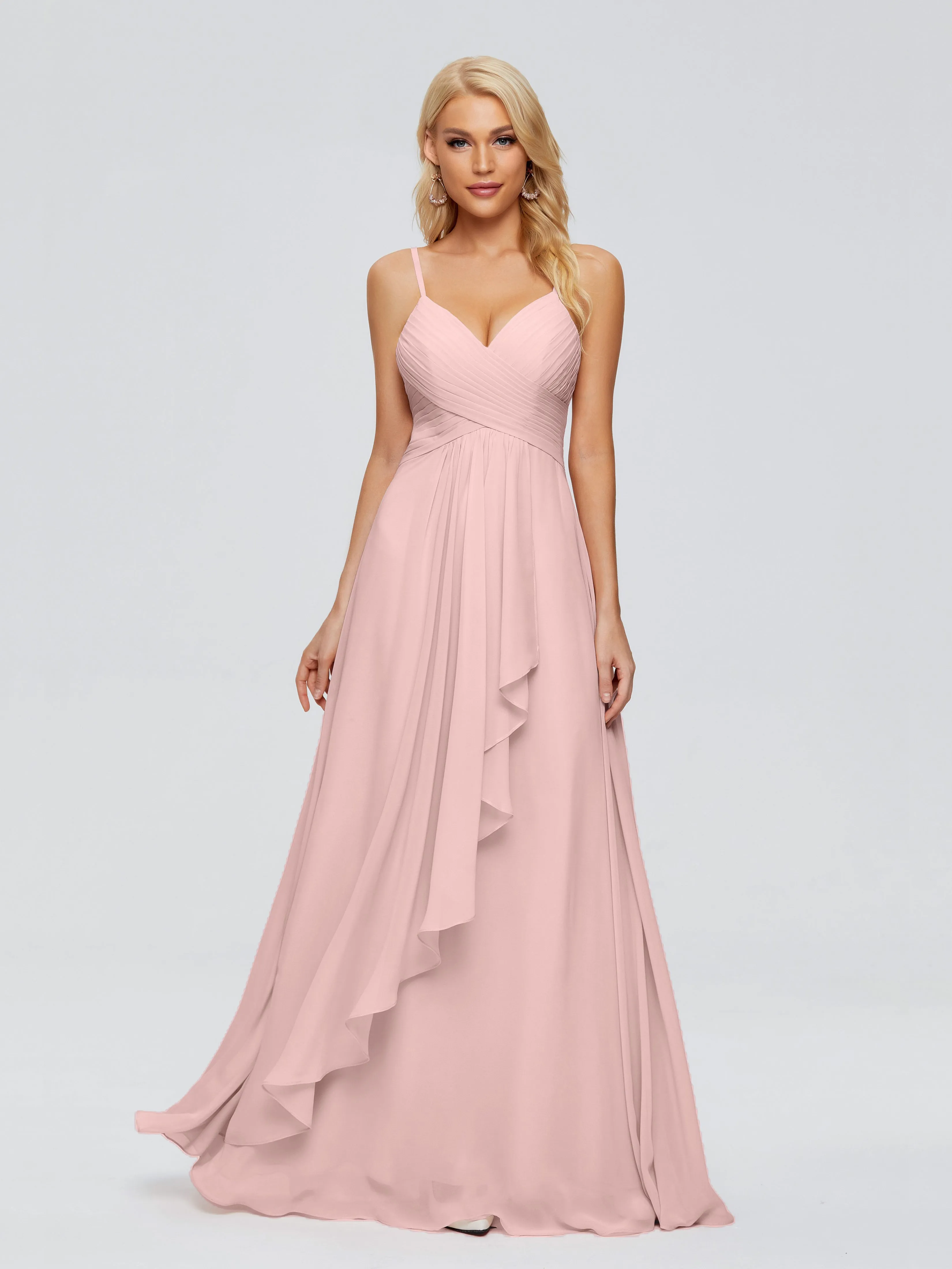 Dusty Rose Spaghetti Strap Chiffon Bridesmaid Dresses