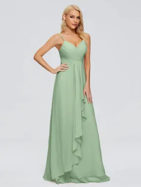 Sage Green Spaghetti Strap Chiffon Bridesmaid Dresses