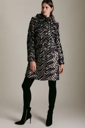 Printed Astrakhan Hooded Coat