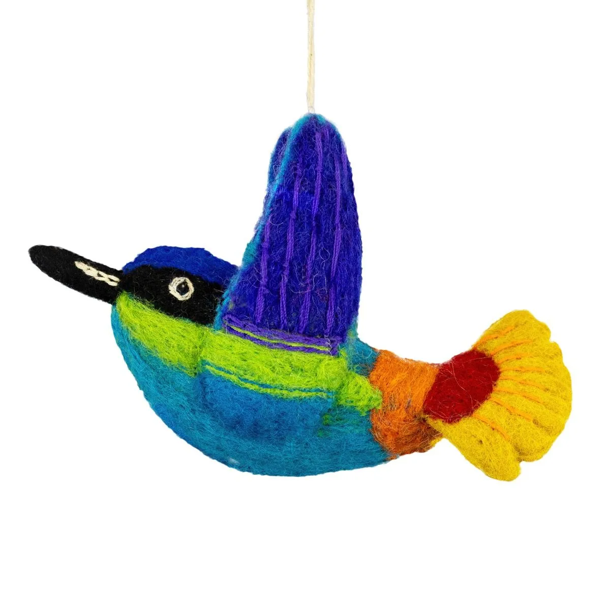 Colorful Felt Ornament Featuring Hummingbird Design