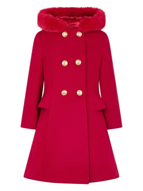 Red Faux Fur Hooded Coat for Girls