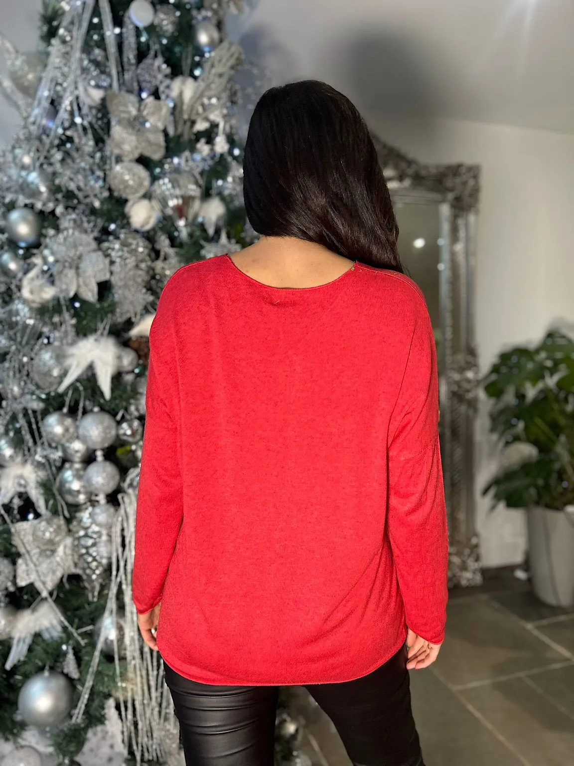 Stylish Red Metallic Speckled Top