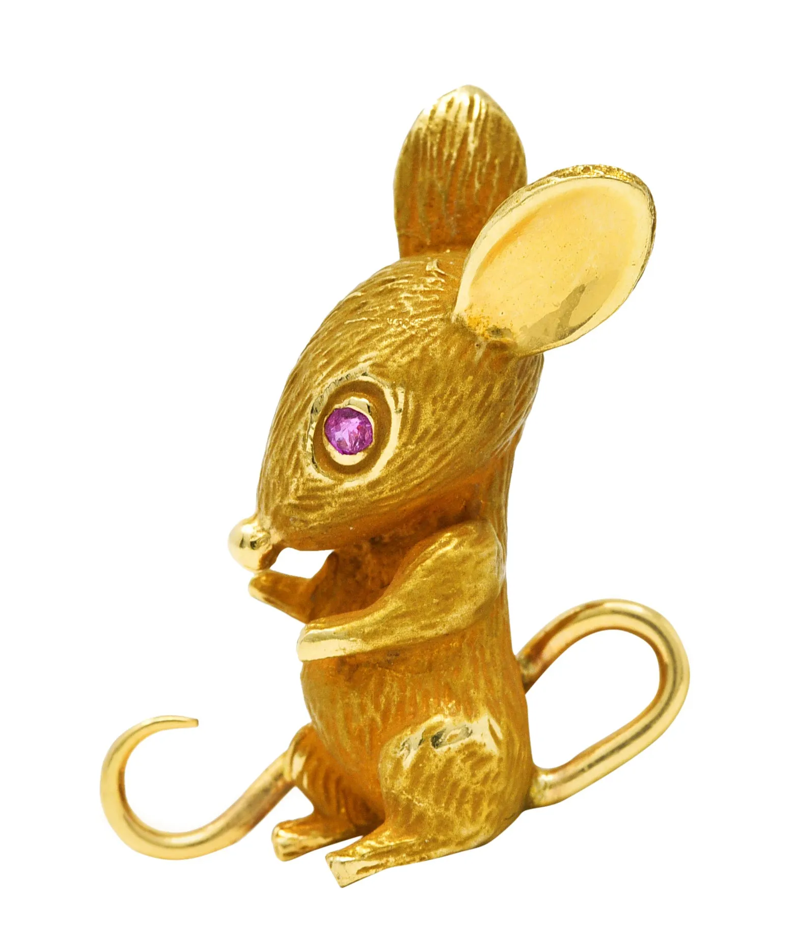 Retro Mouse Brooch Ruby Gold 14 Karat Fisher & Co.